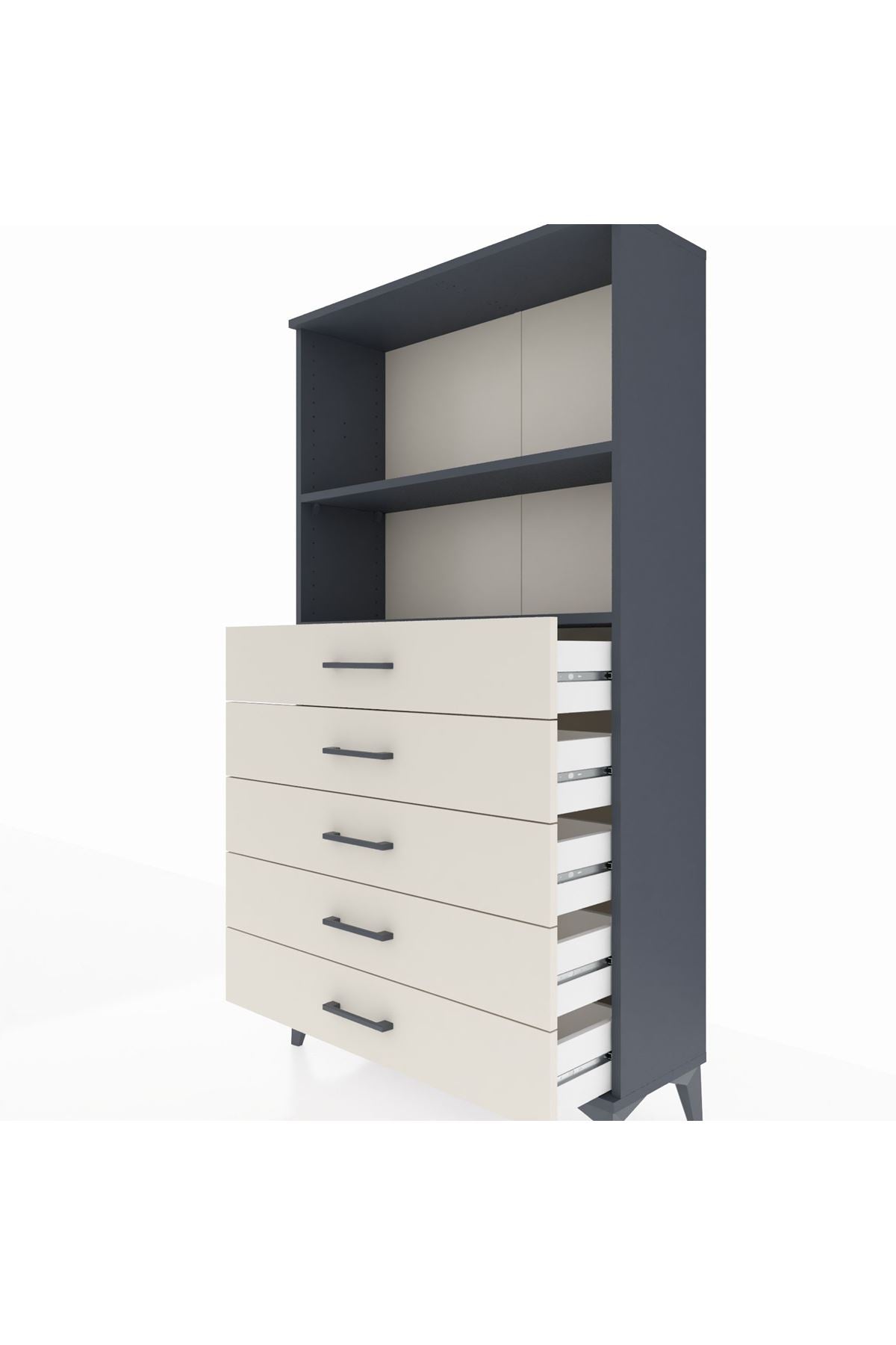 Arges Dolap 2 Raflı 5 Çekmeceli 88x30x163 Antrasit-Aytaşı