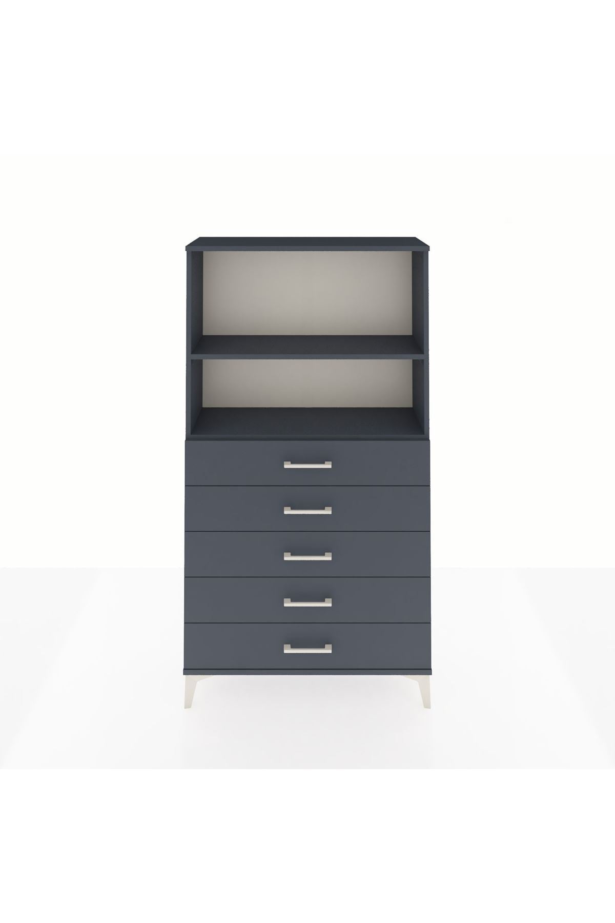 Arges Dolap 2 Raflı 5 Çekmeceli 88x30x163 Antrasit-Antrasit