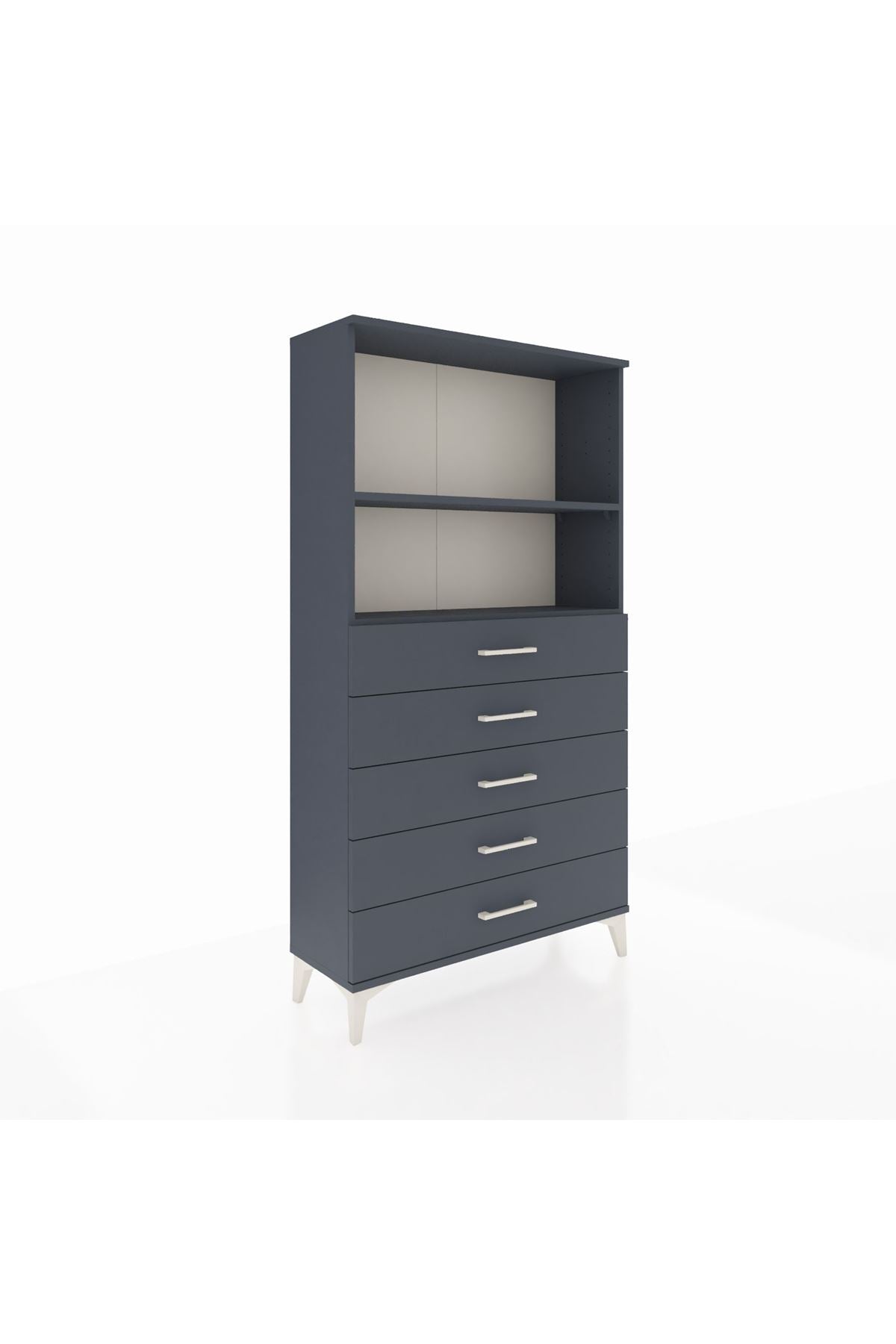 Arges Dolap 2 Raflı 5 Çekmeceli 88x30x163 Antrasit-Antrasit