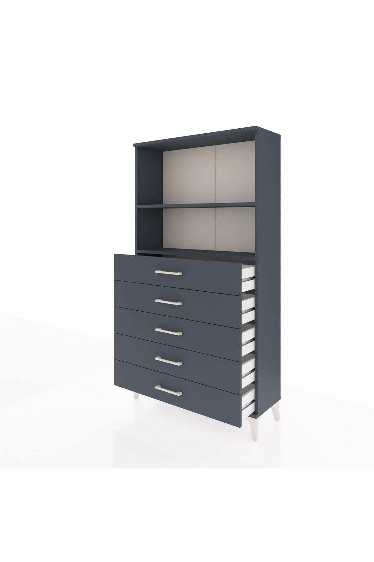 Arges Dolap 2 Raflı 5 Çekmeceli 88x30x163 Antrasit-Antrasit