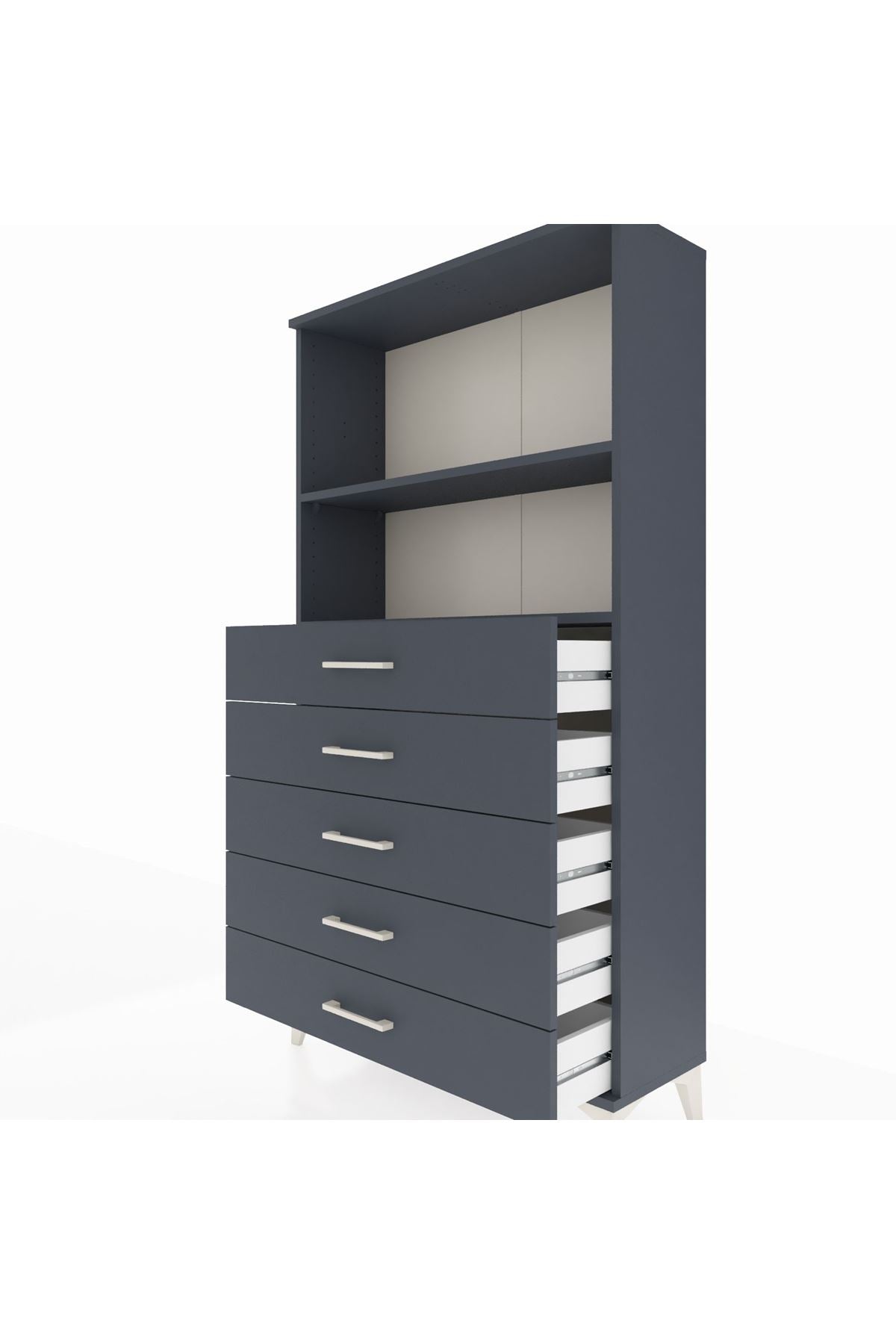 Arges Dolap 2 Raflı 5 Çekmeceli 88x30x163 Antrasit-Antrasit