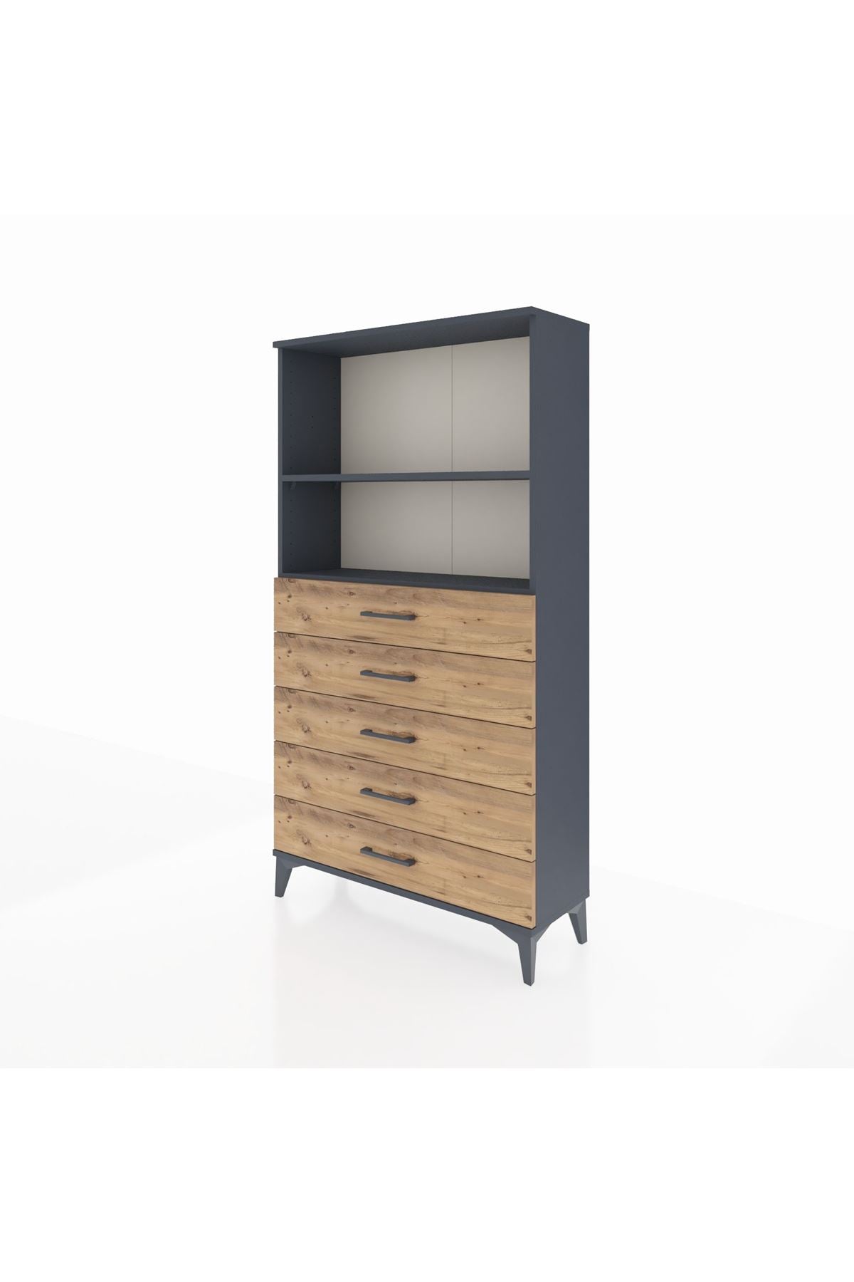 Arges Dolap 2 Raflı 5 Çekmeceli 88x30x163 Antrasit-Çam