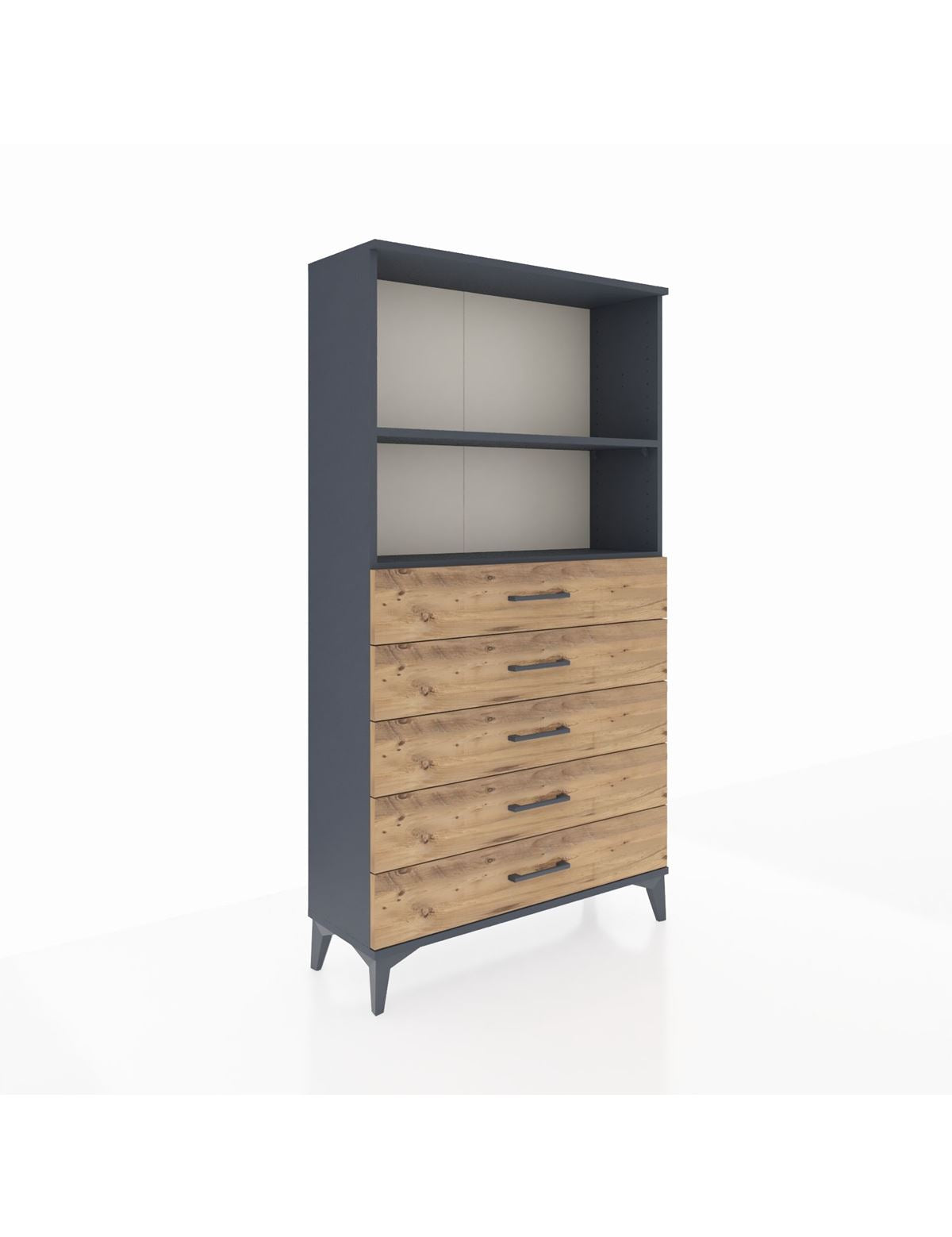 Arges Dolap 2 Raflı 5 Çekmeceli 88x30x163 Antrasit-Çam