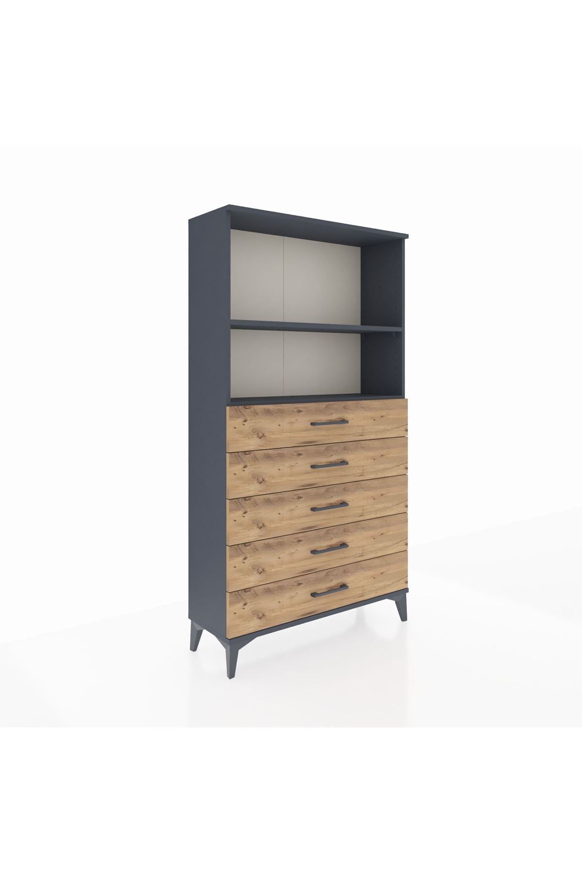 Arges Dolap 2 Raflı 5 Çekmeceli 88x30x163 Antrasit-Çam