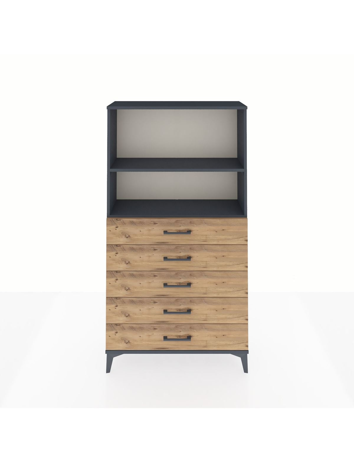 Arges Dolap 2 Raflı 5 Çekmeceli 88x30x163 Antrasit-Çam