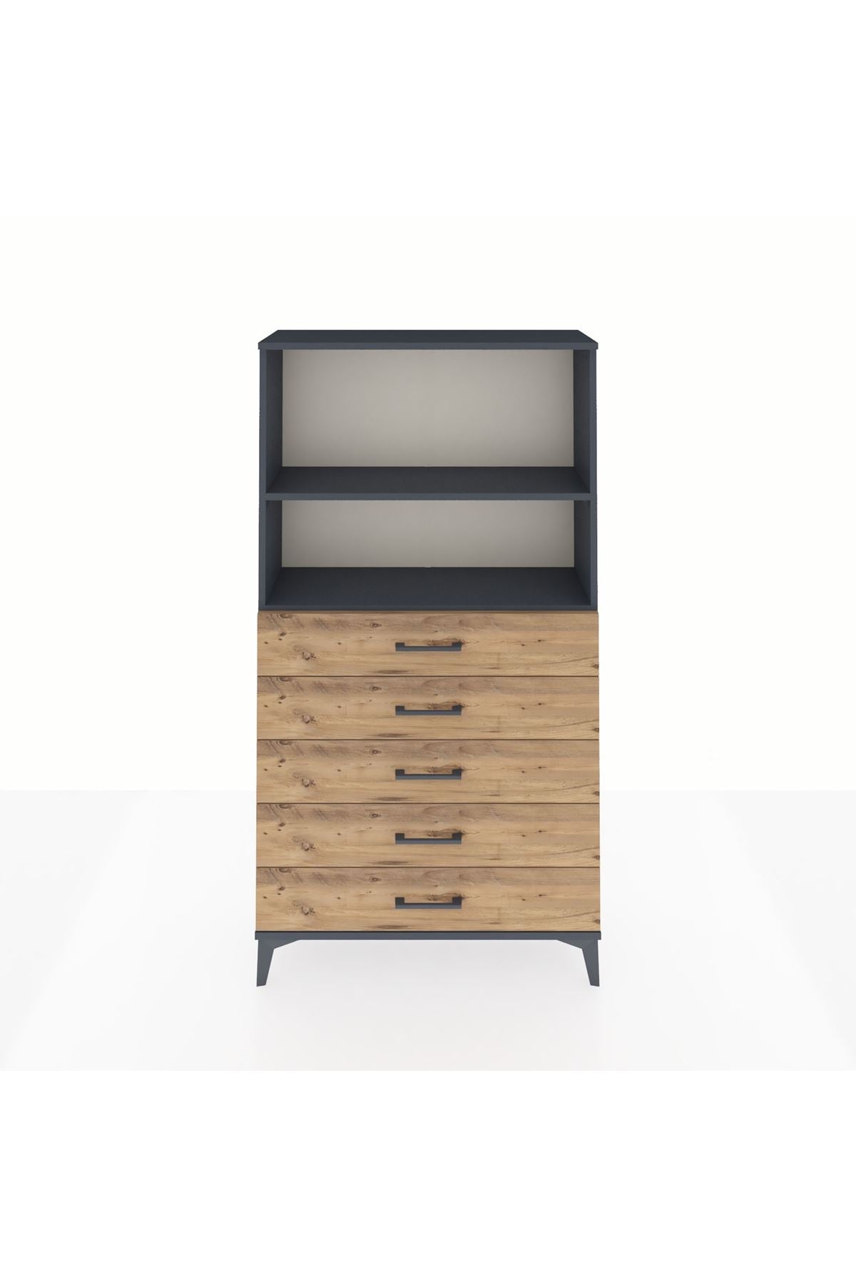 Arges Dolap 2 Raflı 5 Çekmeceli 88x30x163 Antrasit-Çam