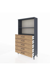 Arges Dolap 2 Raflı 5 Çekmeceli 88x30x163 Antrasit-Çam