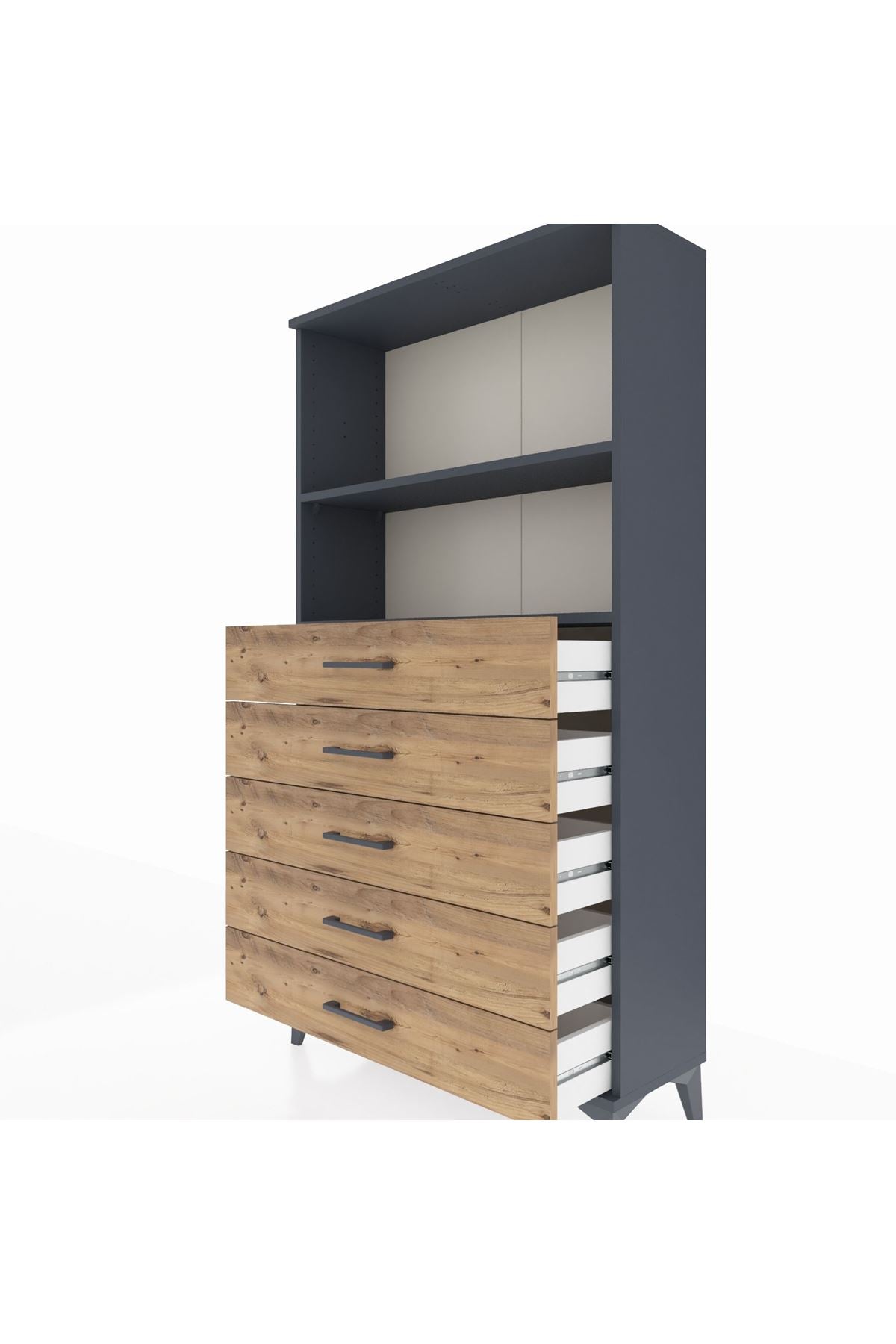 Arges Dolap 2 Raflı 5 Çekmeceli 88x30x163 Antrasit-Çam