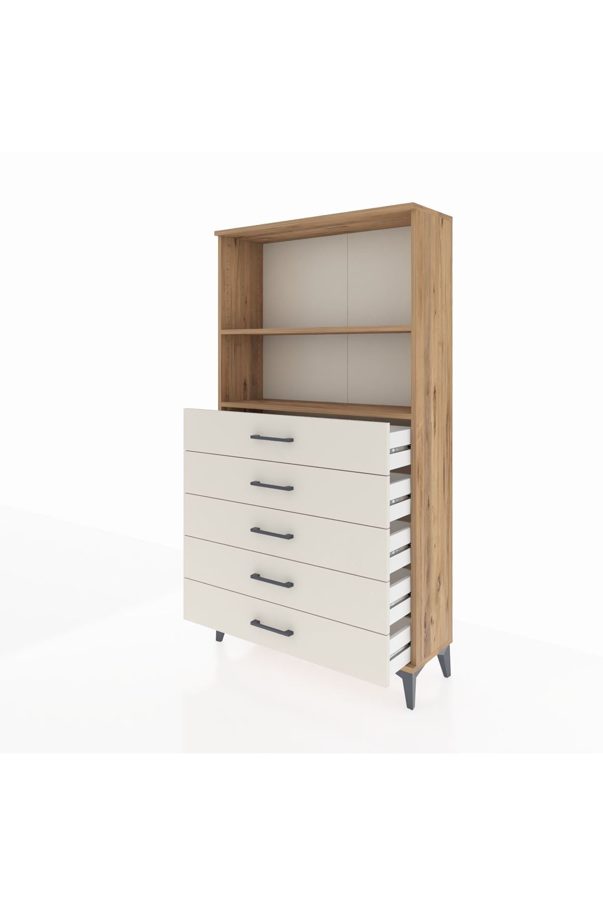 Arges Dolap 2 Raflı 5 Çekmeceli 88x30x163 Çam-Aytaşı