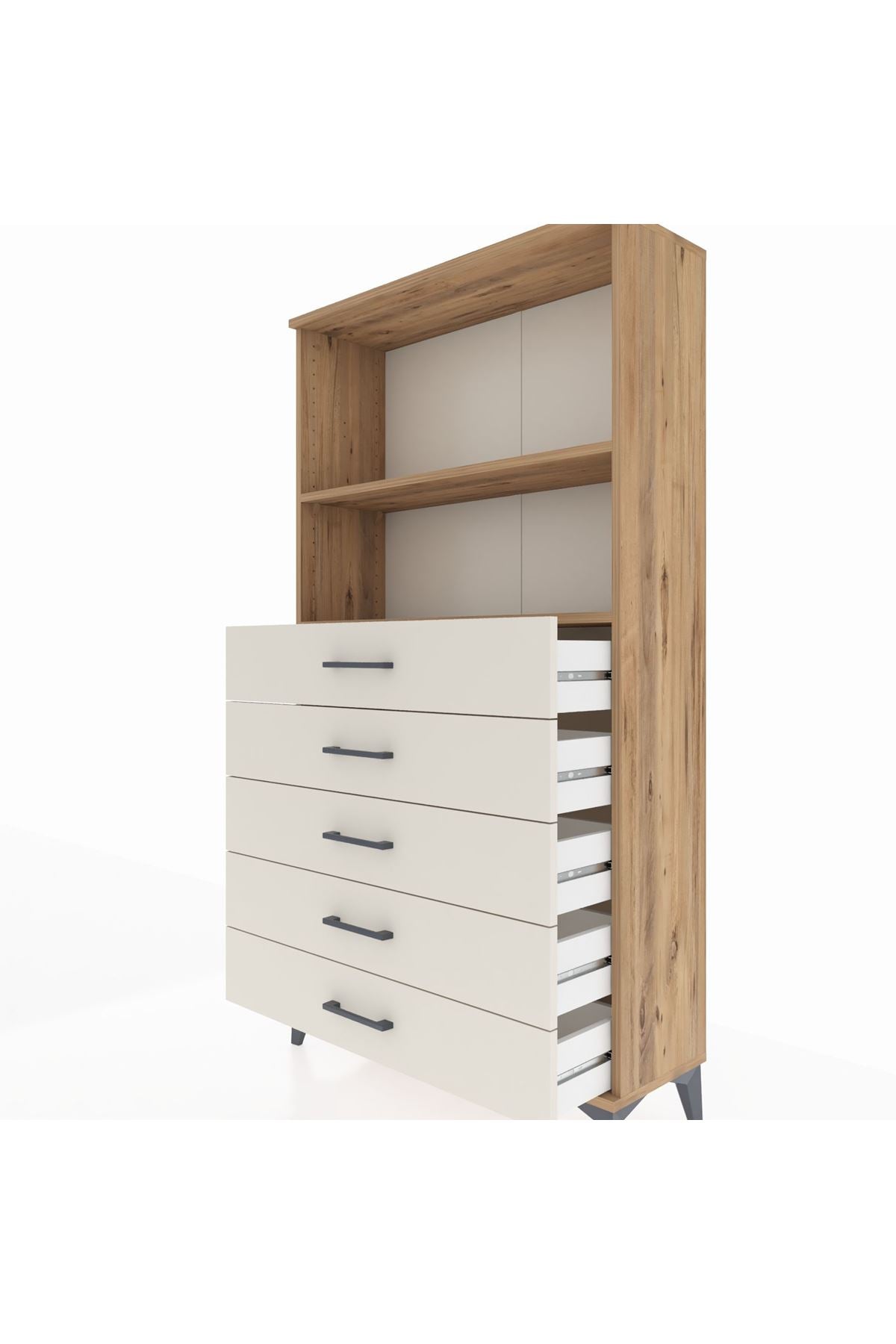 Arges Dolap 2 Raflı 5 Çekmeceli 88x30x163 Çam-Aytaşı