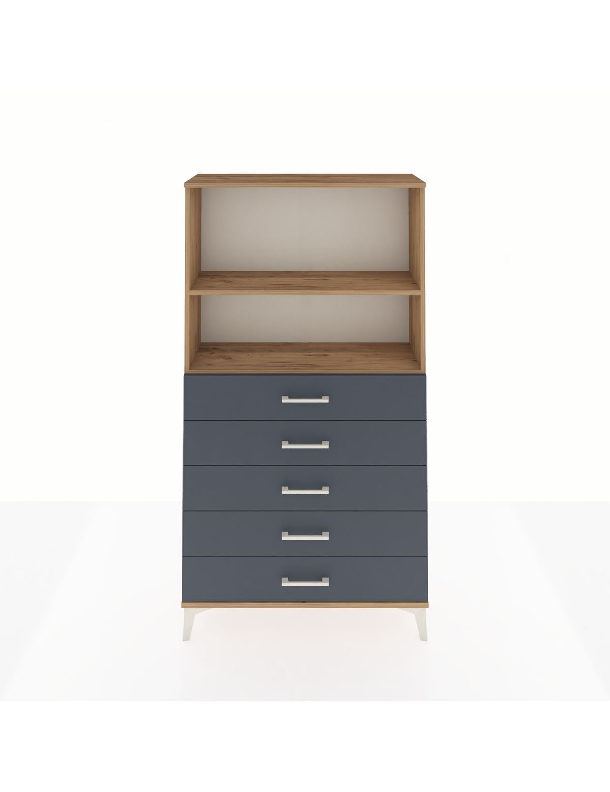 Arges Dolap 2 Raflı 5 Çekmeceli 88x30x163 Çam-Antrasit