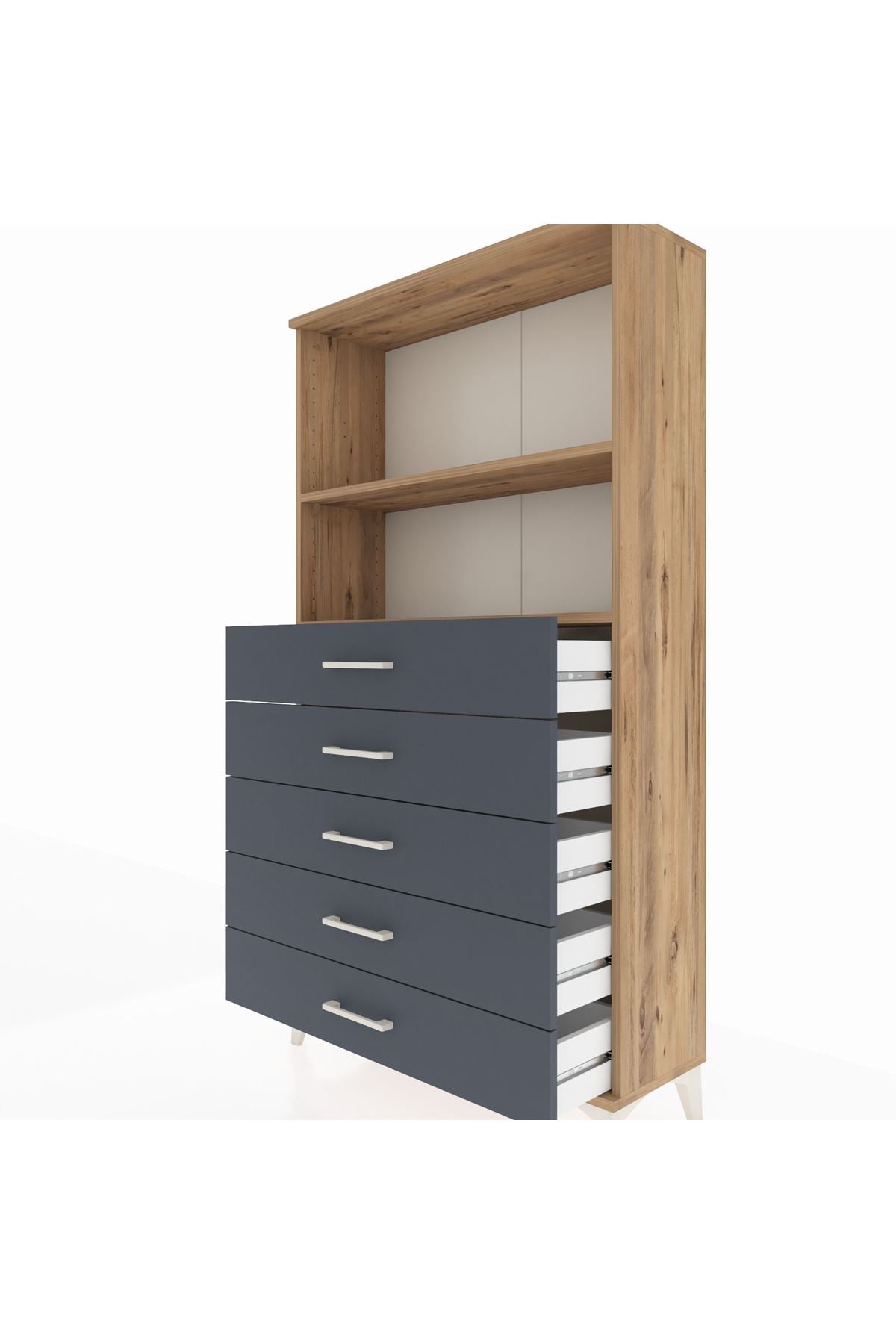 Arges Dolap 2 Raflı 5 Çekmeceli 88x30x163 Çam-Antrasit