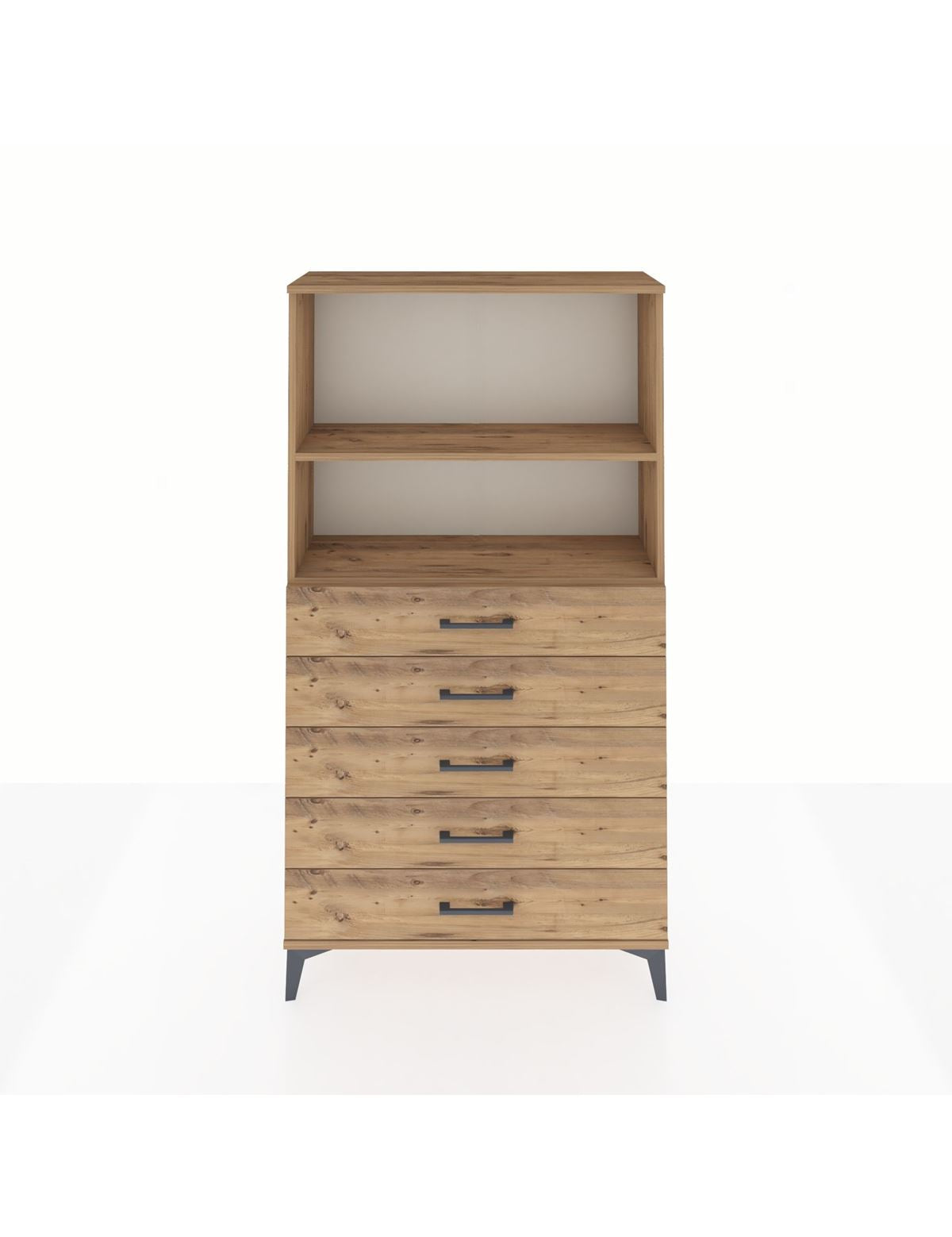 Arges Dolap 2 Raflı 5 Çekmeceli 88x30x163 Çam-Çam