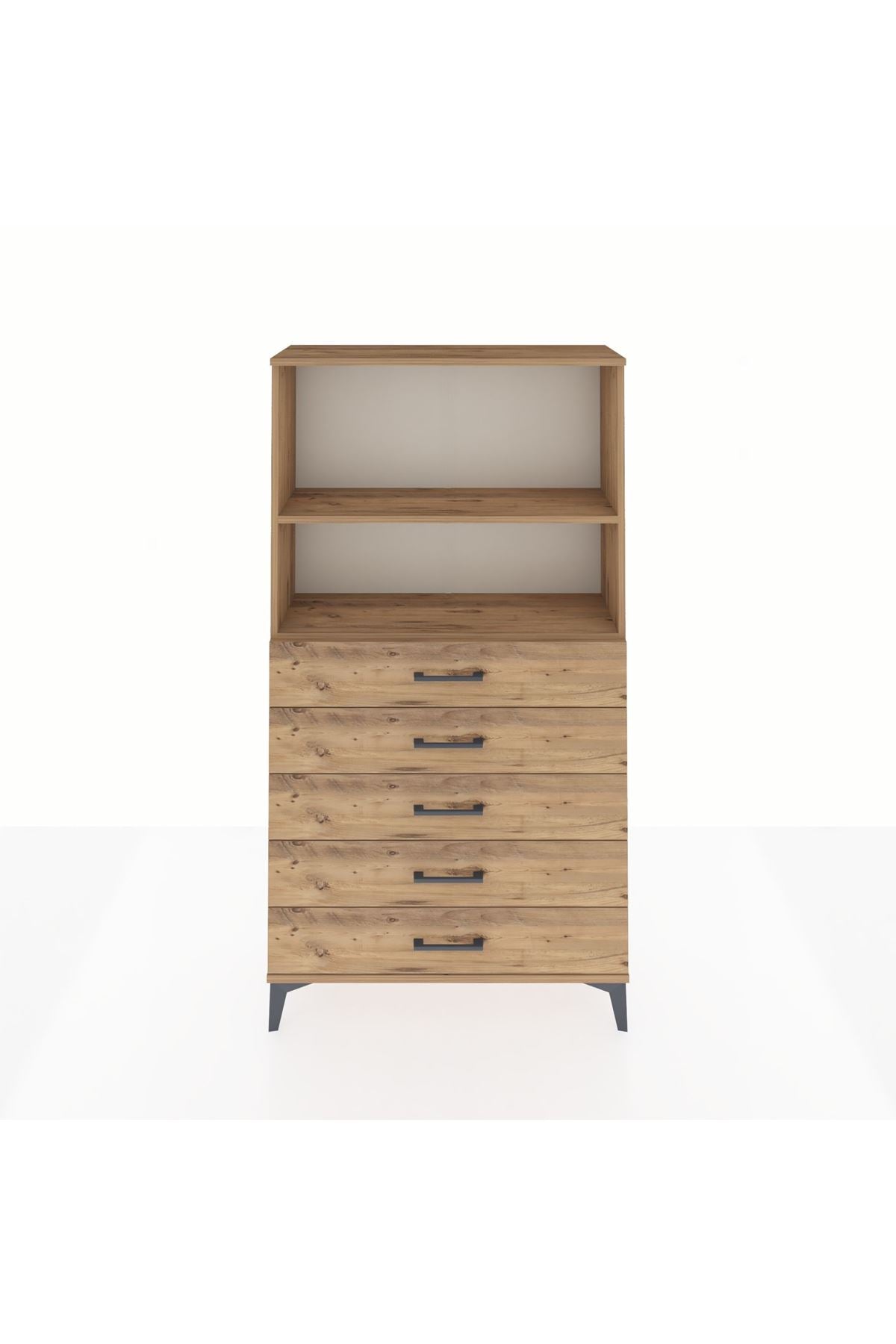 Arges Dolap 2 Raflı 5 Çekmeceli 88x30x163 Çam-Çam