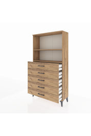 Arges Dolap 2 Raflı 5 Çekmeceli 88x30x163 Çam-Çam