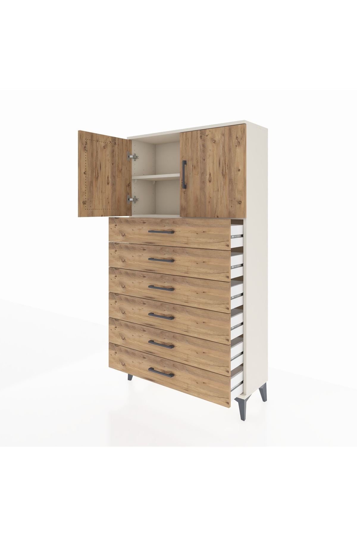 Arges Dolap 2 Raflı 6 Çekmeceli 2 Kapaklı 88x30x163 Aytaşı-Çam