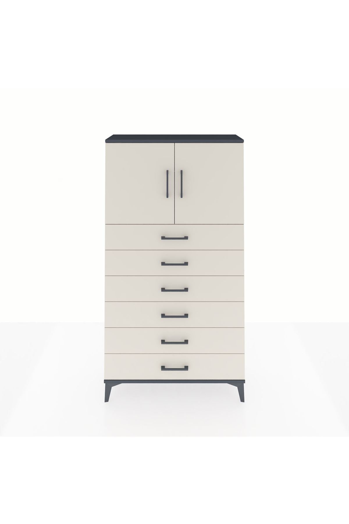 Arges Dolap 2 Raflı 6 Çekmeceli 2 Kapaklı 88x30x163 Antrasit-Aytaşı