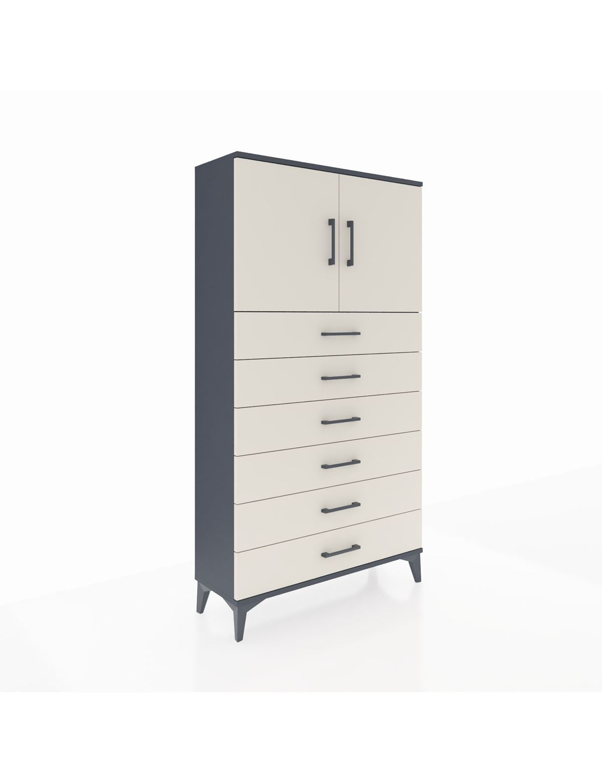 Arges Dolap 2 Raflı 6 Çekmeceli 2 Kapaklı 88x30x163 Antrasit-Aytaşı