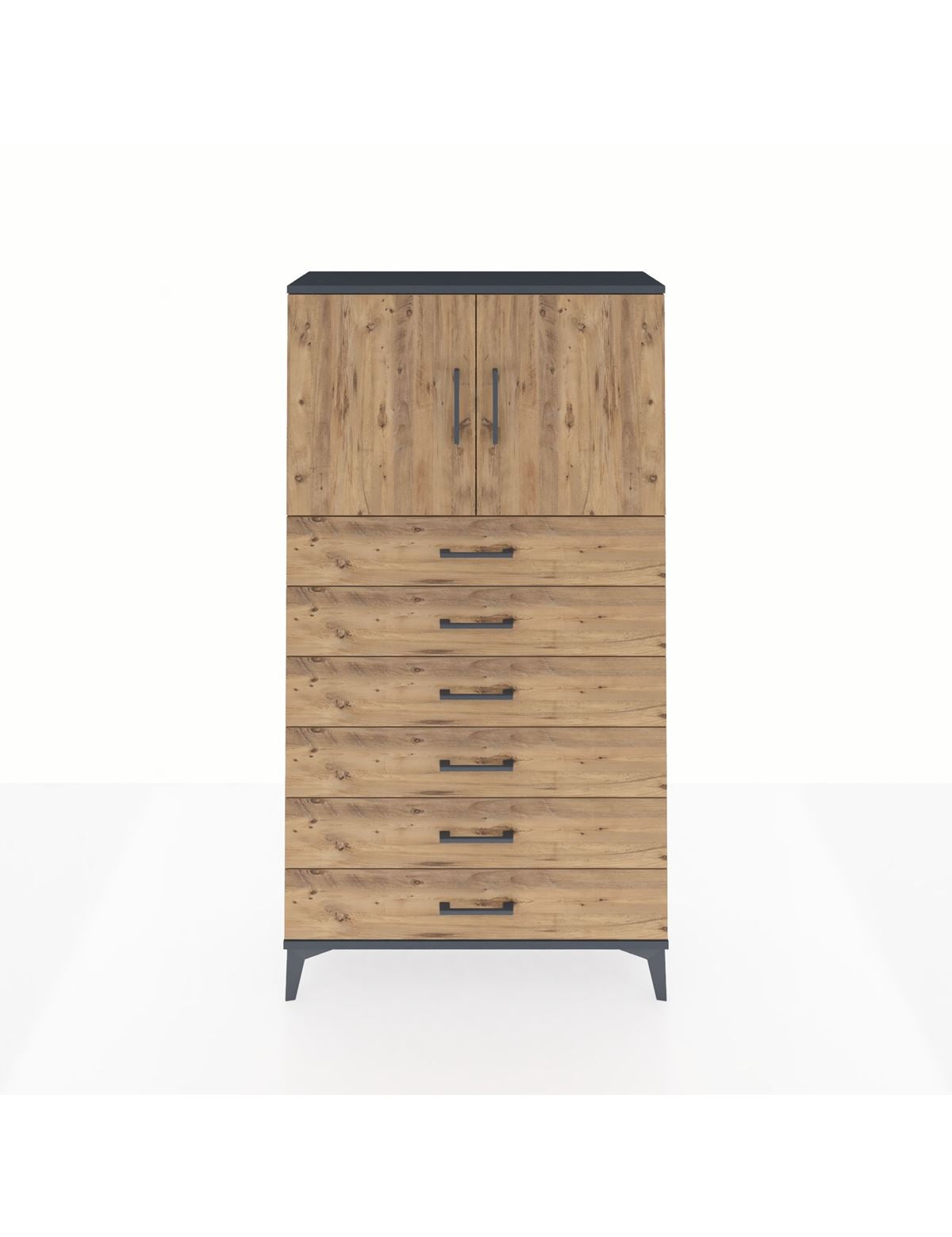 Arges Dolap 2 Raflı 6 Çekmeceli 2 Kapaklı 88x30x163 Antrasit-Çam