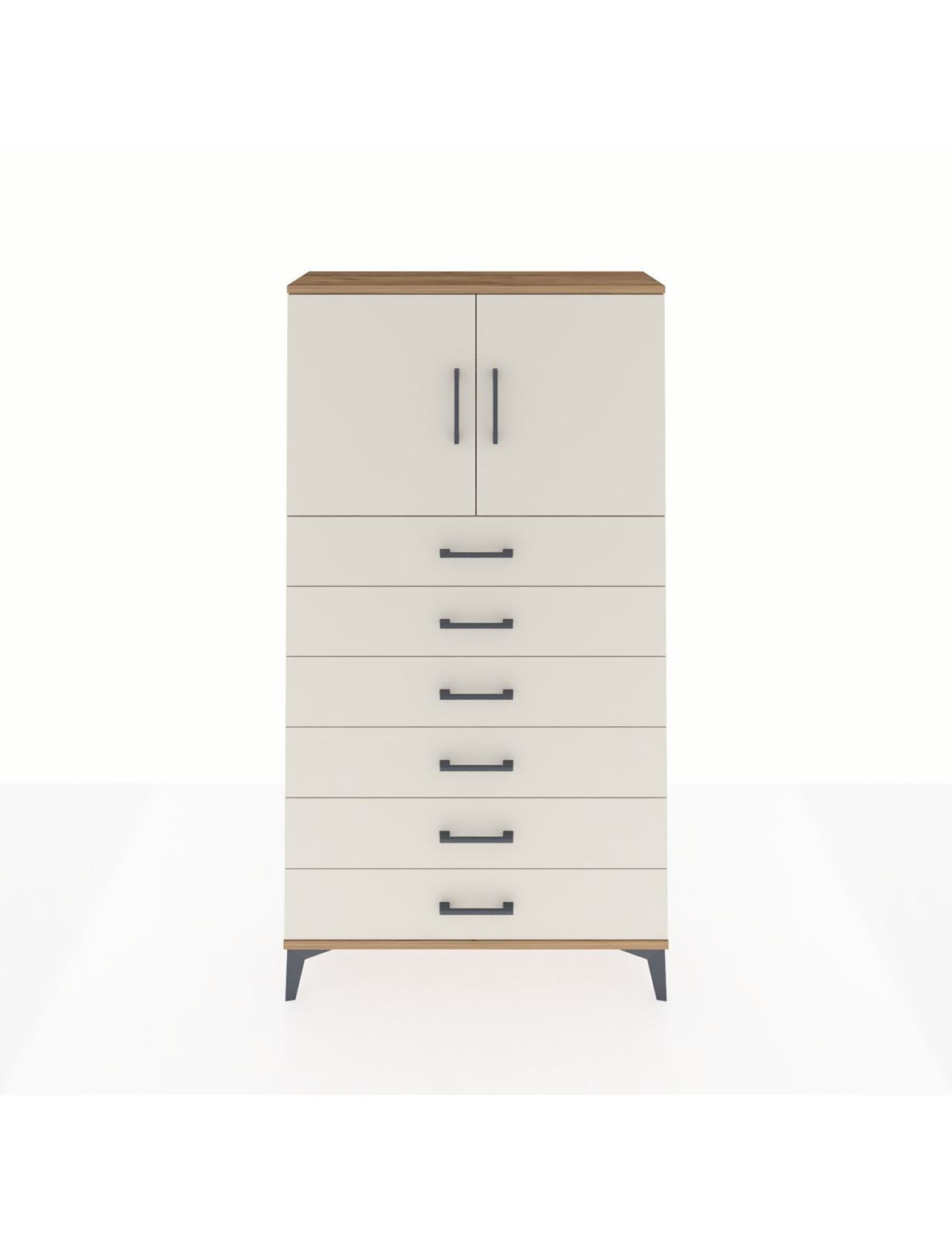 Arges Dolap 2 Raflı 6 Çekmeceli 2 Kapaklı 88x30x163 Çam-Aytaşı