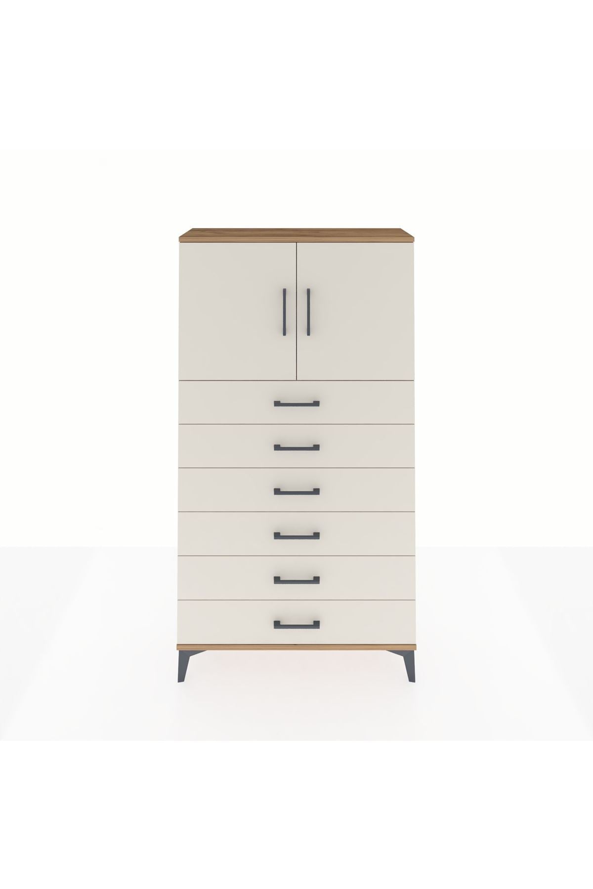 Arges Dolap 2 Raflı 6 Çekmeceli 2 Kapaklı 88x30x163 Çam-Aytaşı