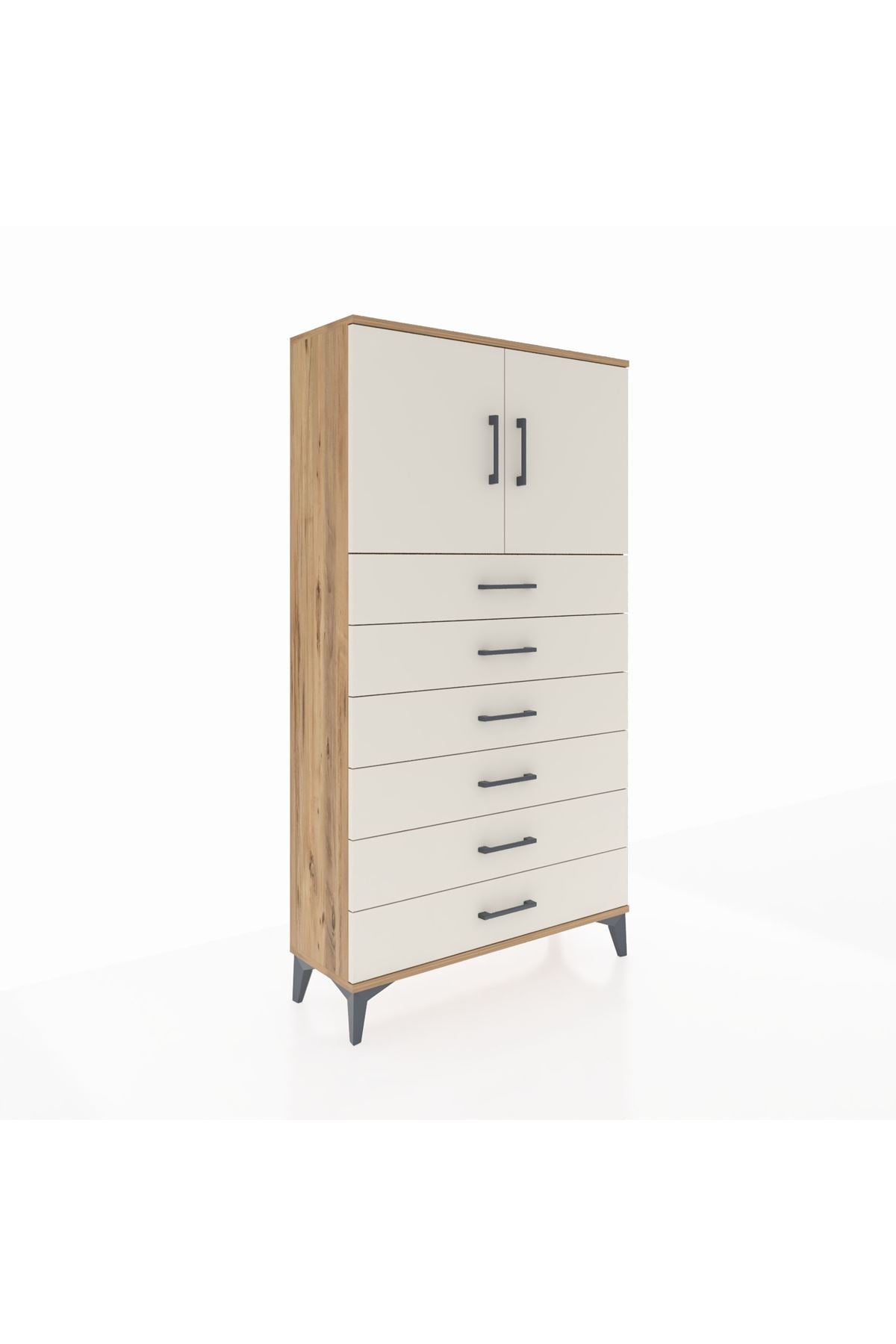 Arges Dolap 2 Raflı 6 Çekmeceli 2 Kapaklı 88x30x163 Çam-Aytaşı