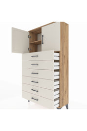 Arges Dolap 2 Raflı 6 Çekmeceli 2 Kapaklı 88x30x163 Çam-Aytaşı