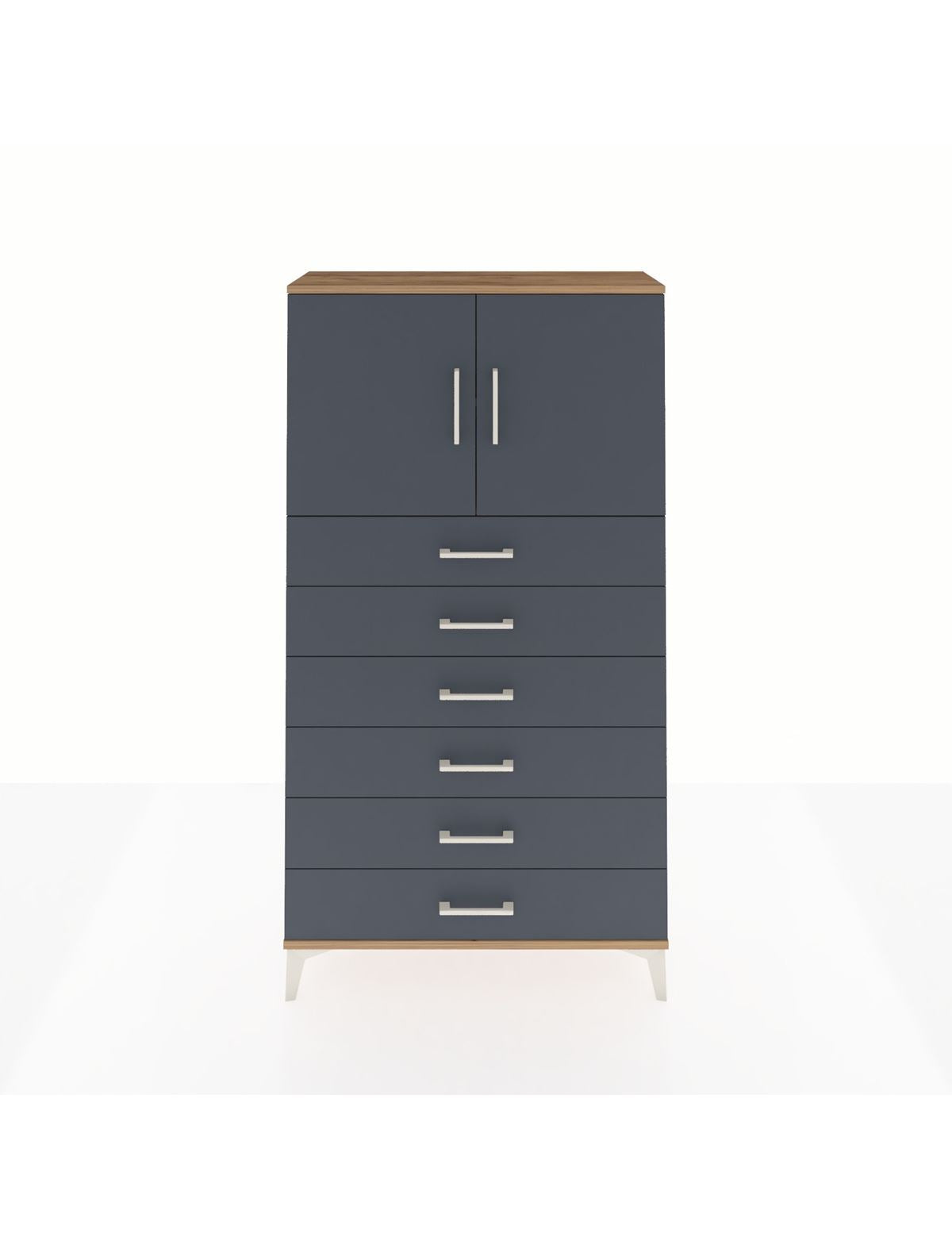 Arges Dolap 2 Raflı 6 Çekmeceli 2 Kapaklı 88x30x163 Çam-Antrasit