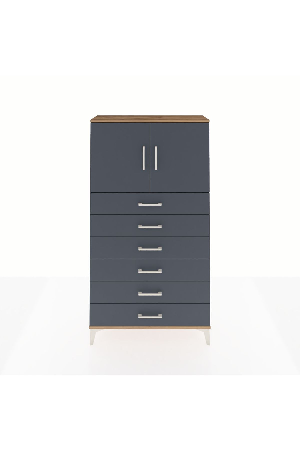 Arges Dolap 2 Raflı 6 Çekmeceli 2 Kapaklı 88x30x163 Çam-Antrasit