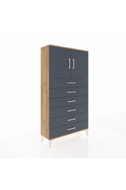 Arges Dolap 2 Raflı 6 Çekmeceli 2 Kapaklı 88x30x163 Çam-Antrasit
