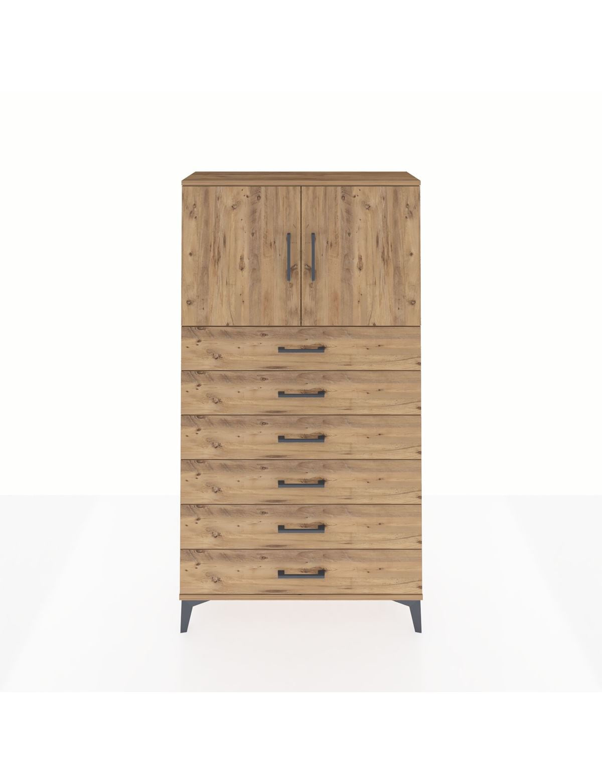 Arges Dolap 2 Raflı 6 Çekmeceli 2 Kapaklı 88x30x163 Çam-Çam