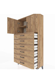 Arges Dolap 2 Raflı 6 Çekmeceli 2 Kapaklı 88x30x163 Çam-Çam