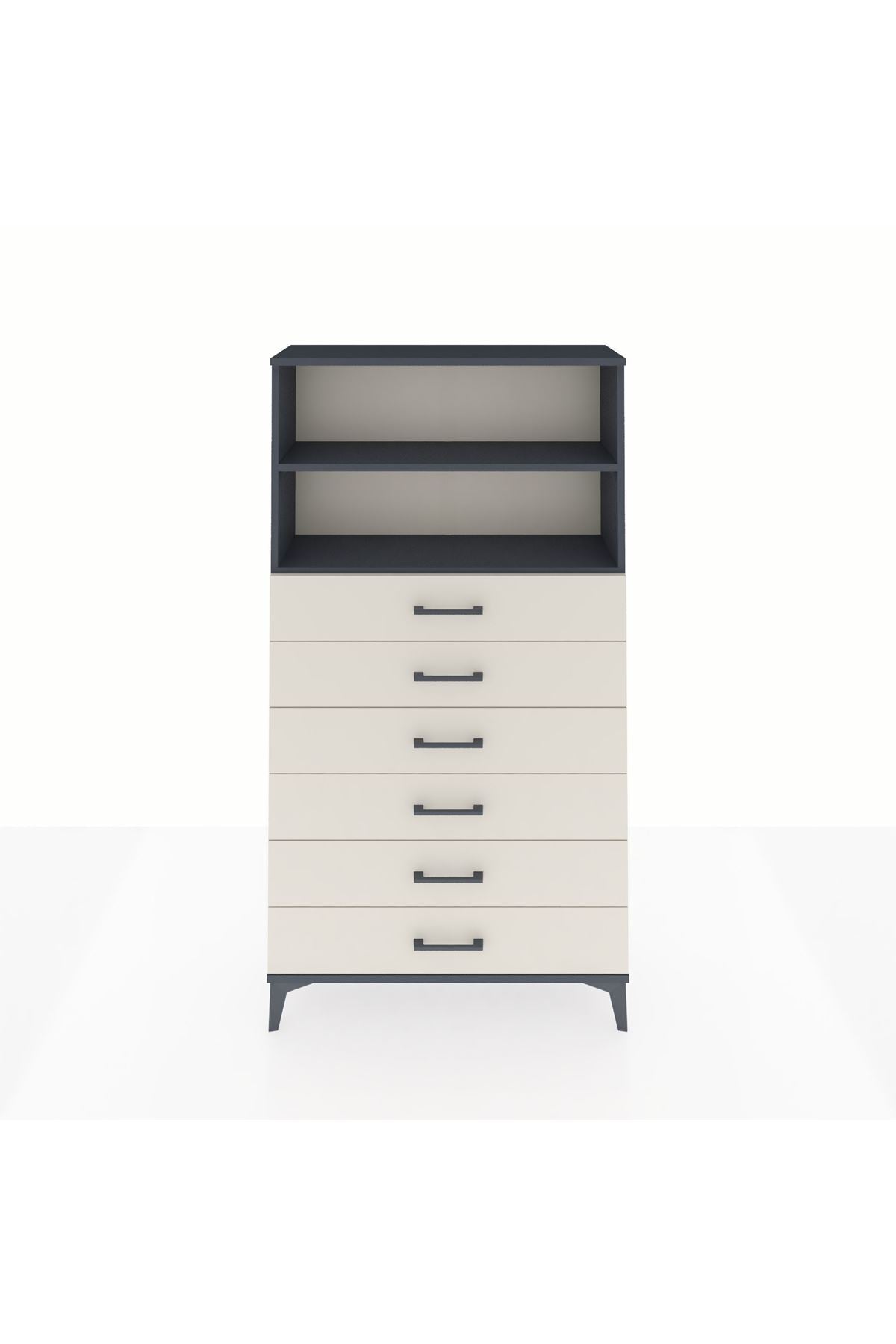 Arges Dolap 2 Raflı 6 Çekmeceli 88x30x163 Antrasit-Aytaşı