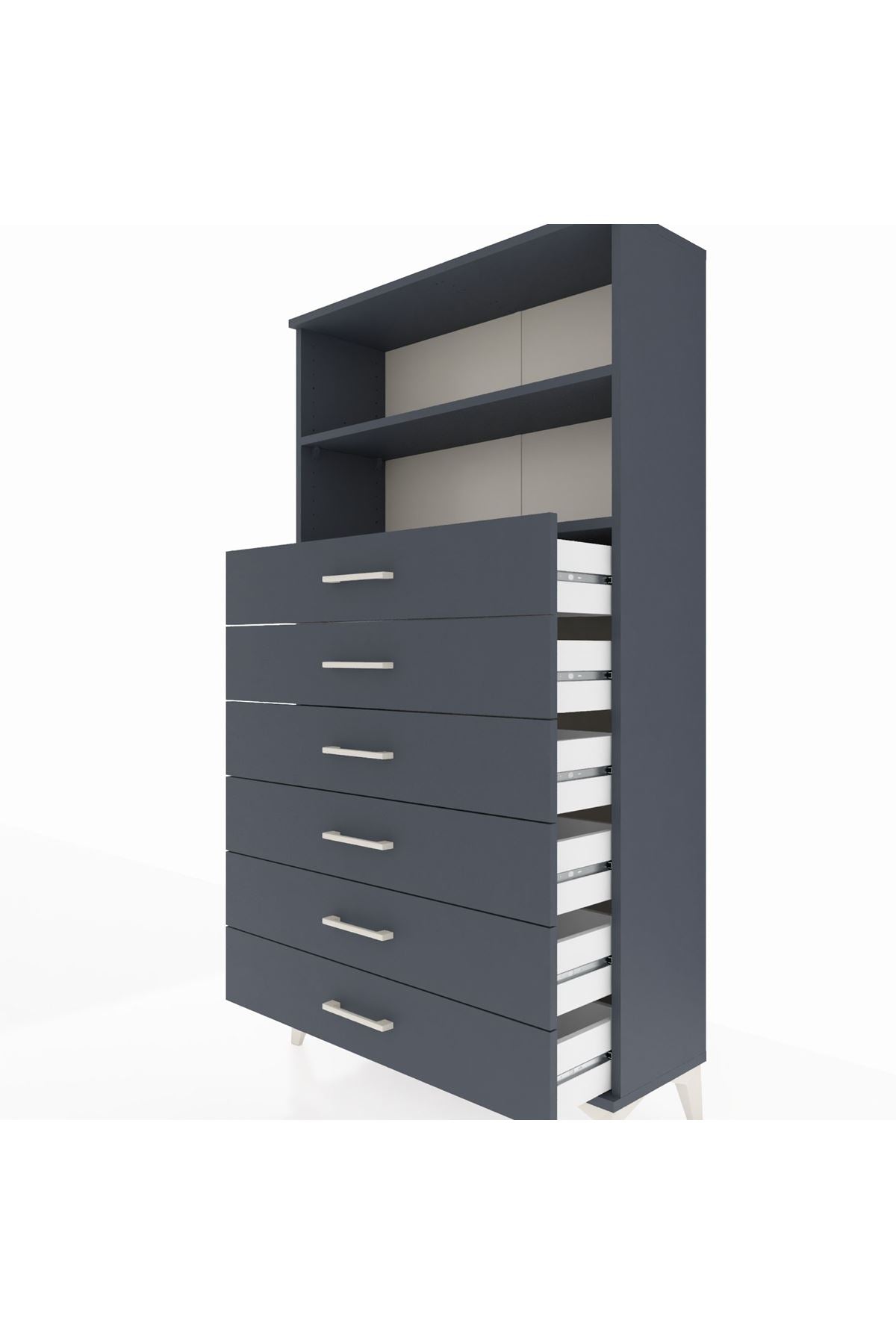 Arges Dolap 2 Raflı 6 Çekmeceli 88x30x163 Antrasit-Antrasit