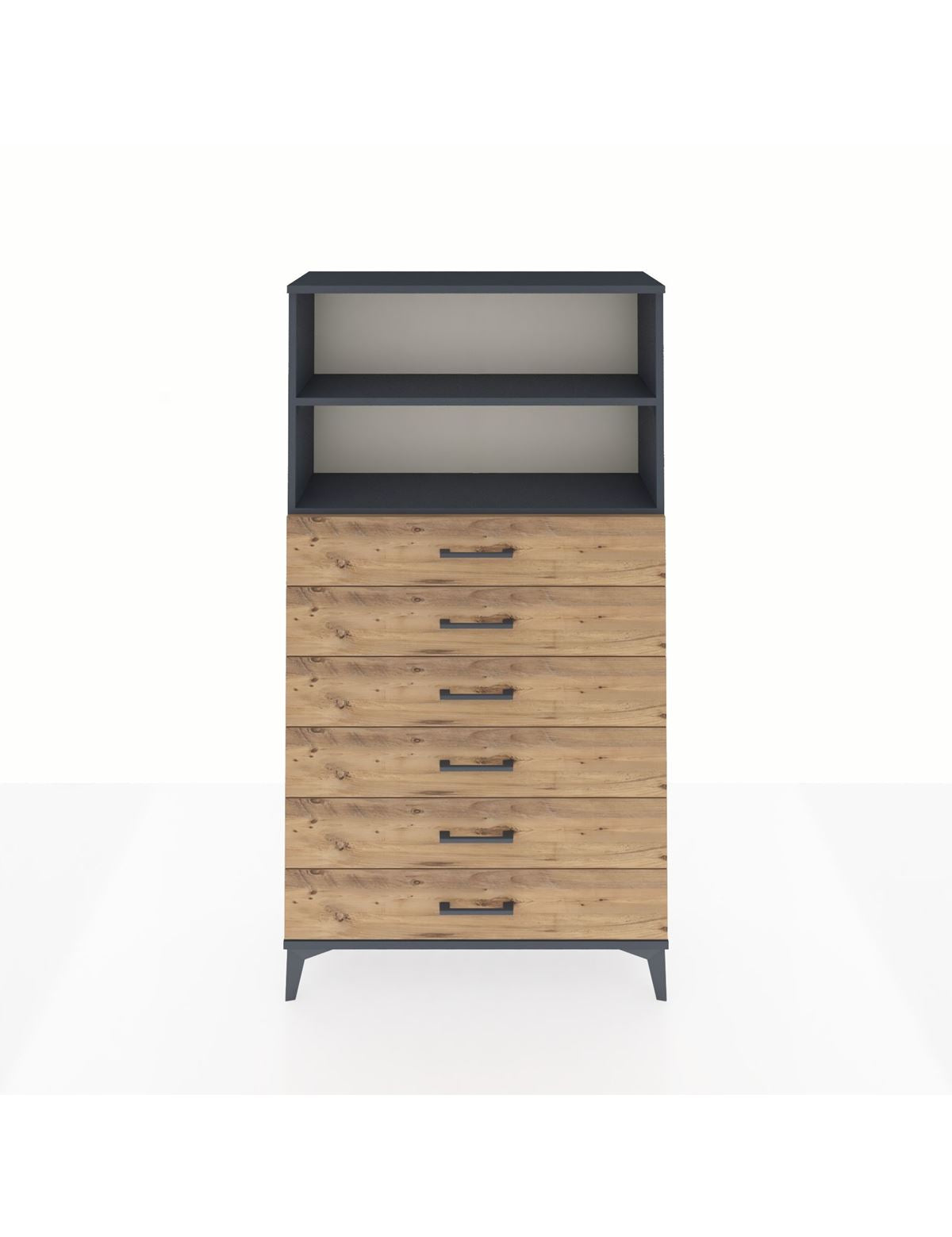 Arges Dolap 2 Raflı 6 Çekmeceli 88x30x163 Antrasit-Çam