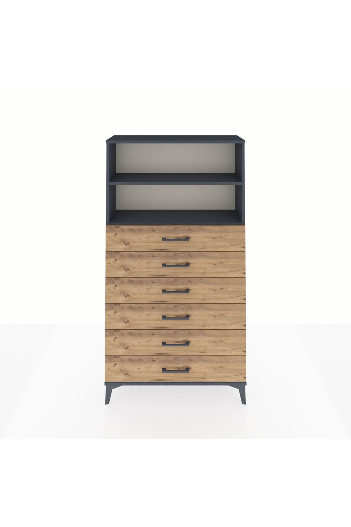 Arges Dolap 2 Raflı 6 Çekmeceli 88x30x163 Antrasit-Çam