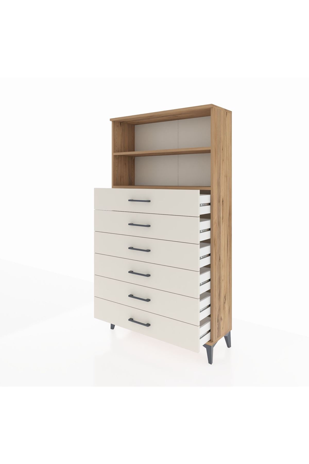 Arges Dolap 2 Raflı 6 Çekmeceli 88x30x163 Çam-Aytaşı