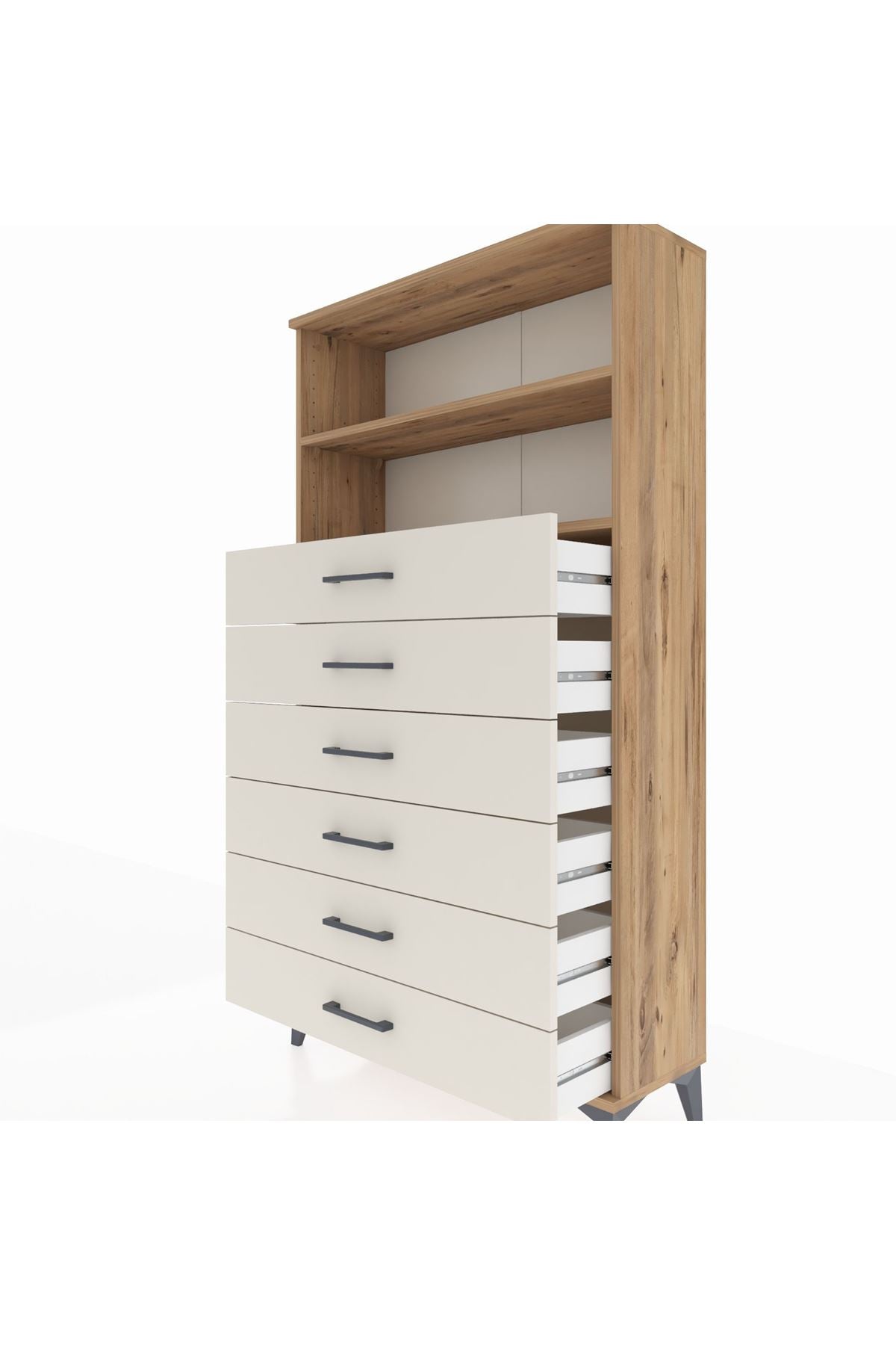 Arges Dolap 2 Raflı 6 Çekmeceli 88x30x163 Çam-Aytaşı