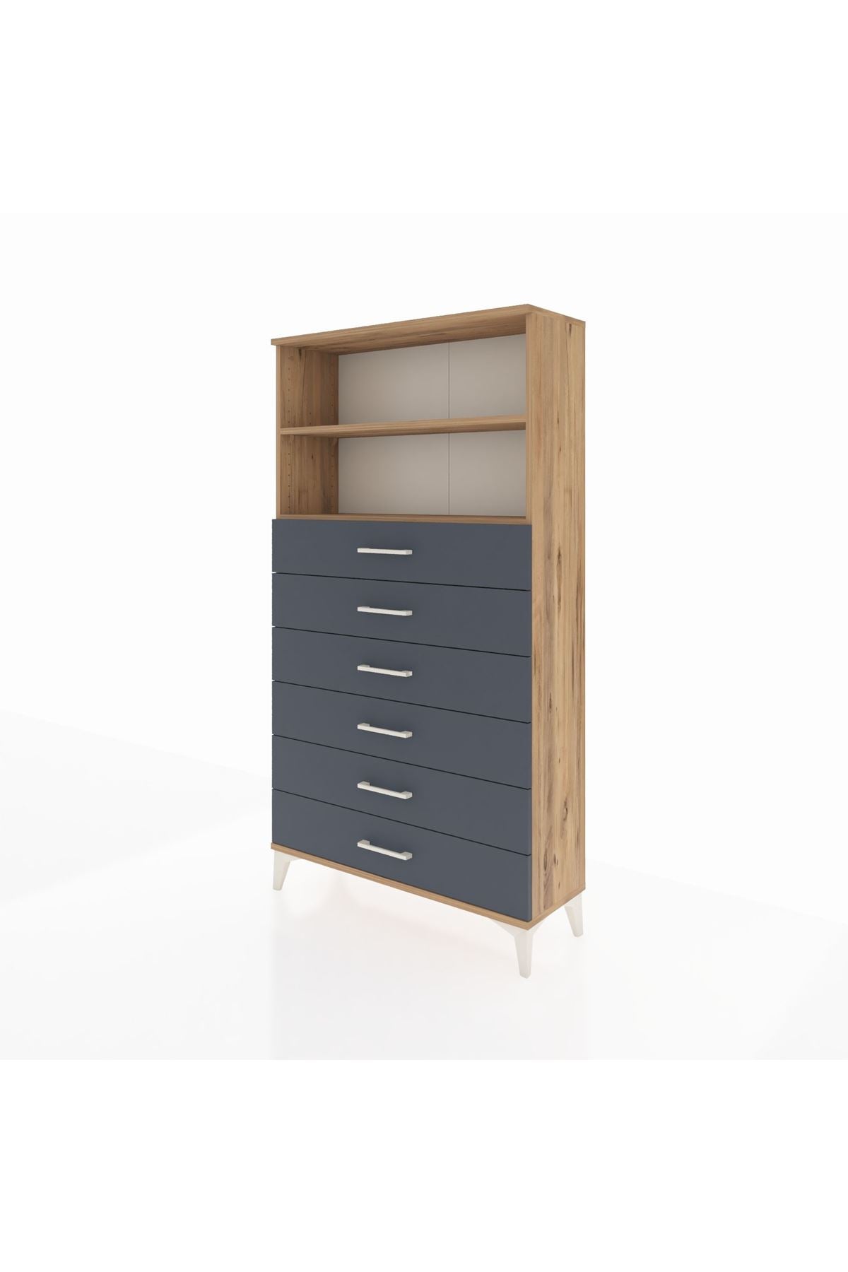 Arges Dolap 2 Raflı 6 Çekmeceli 88x30x163 Çam-Antrasit