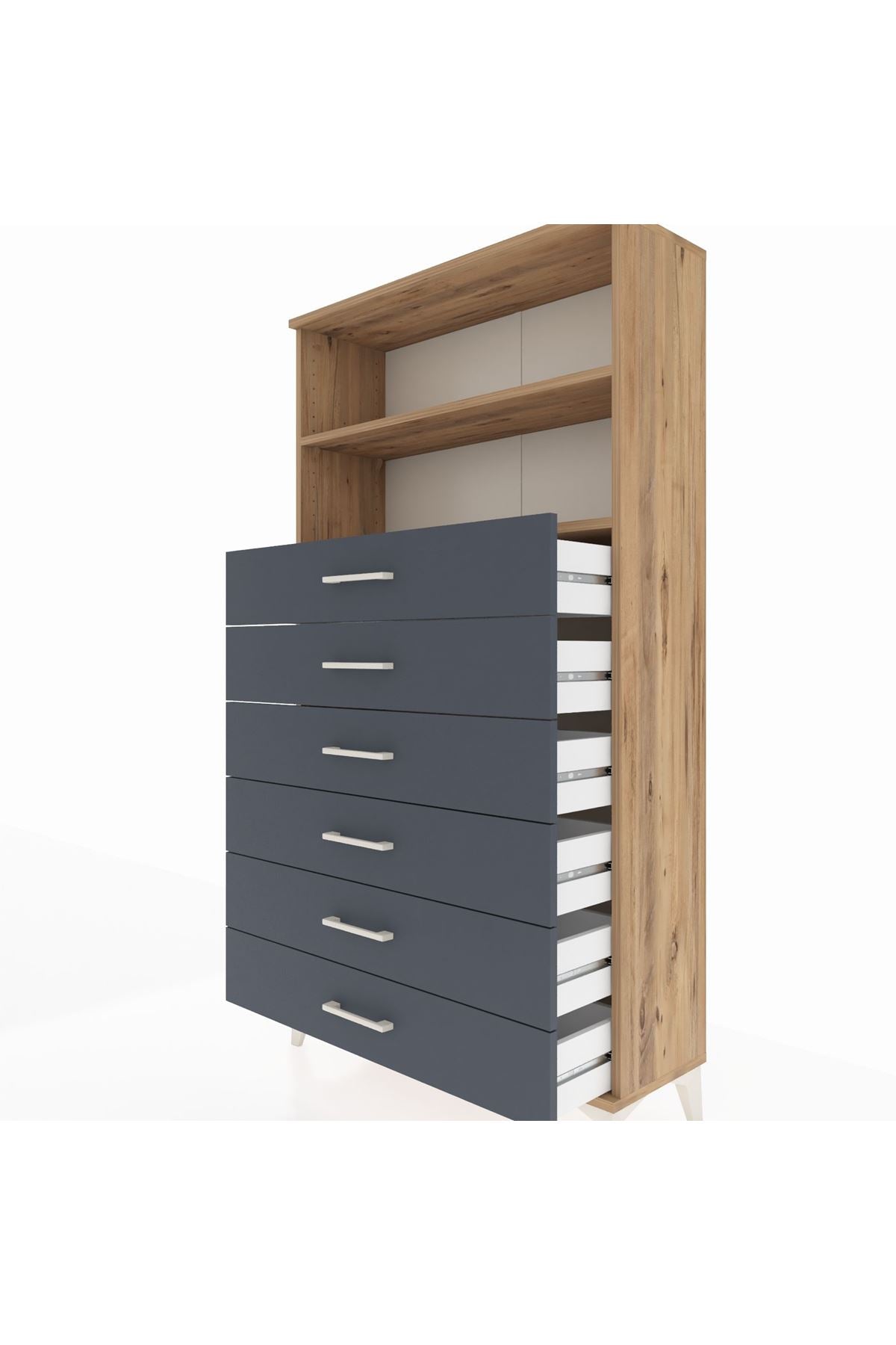 Arges Dolap 2 Raflı 6 Çekmeceli 88x30x163 Çam-Antrasit