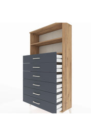 Arges Dolap 2 Raflı 6 Çekmeceli 88x30x163 Çam-Antrasit