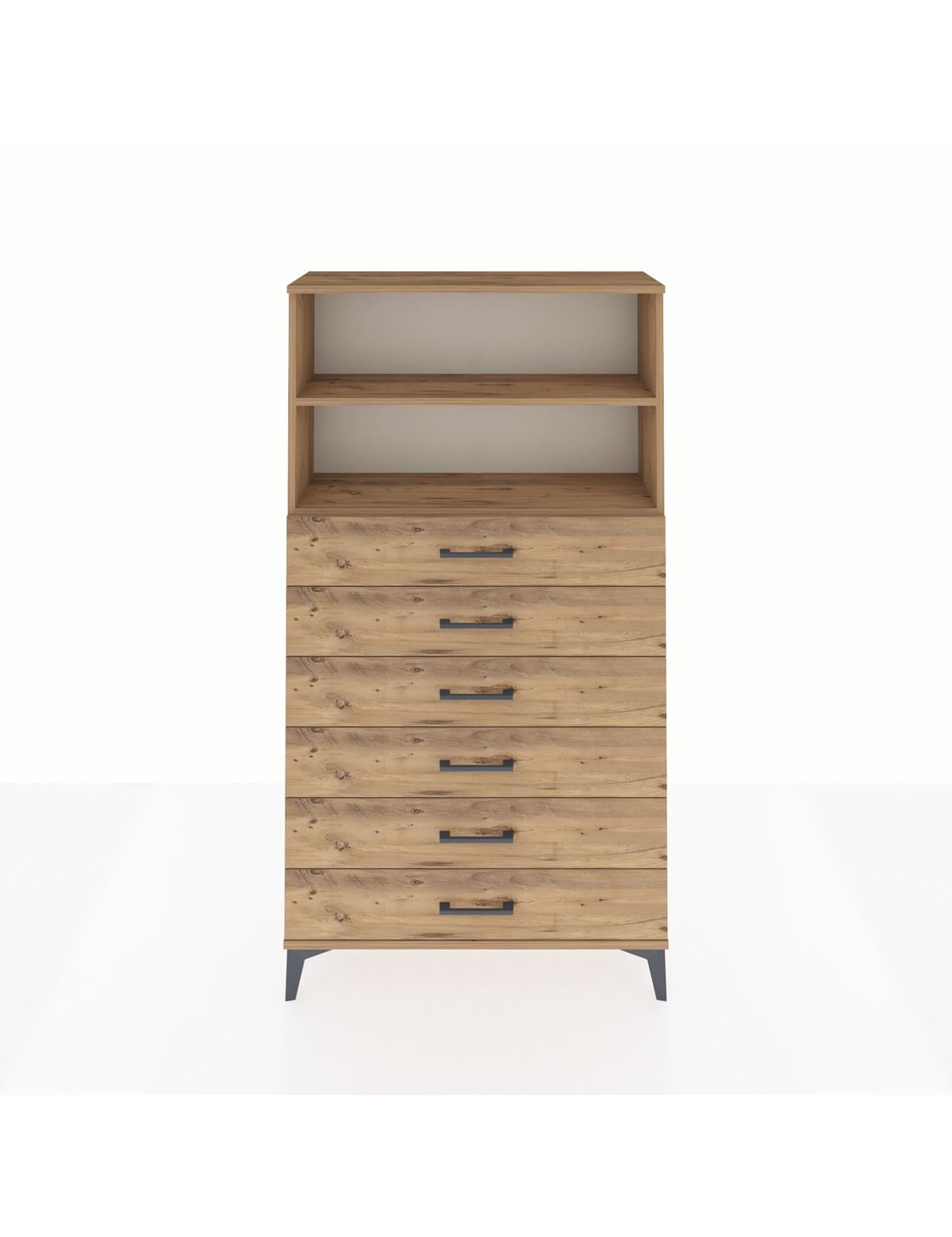 Arges Dolap 2 Raflı 6 Çekmeceli 88x30x163 Çam-Çam