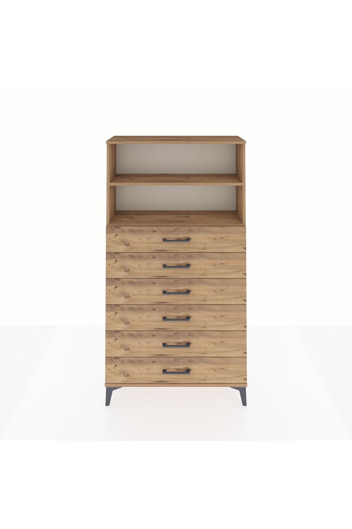 Arges Dolap 2 Raflı 6 Çekmeceli 88x30x163 Çam-Çam