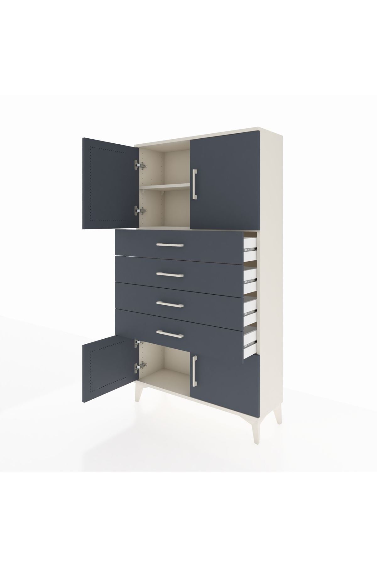 Arges Dolap 2 Raflı 4 Çekmeceli 4 Kapaklı 88x30x163 Aytaşı-Antrasit