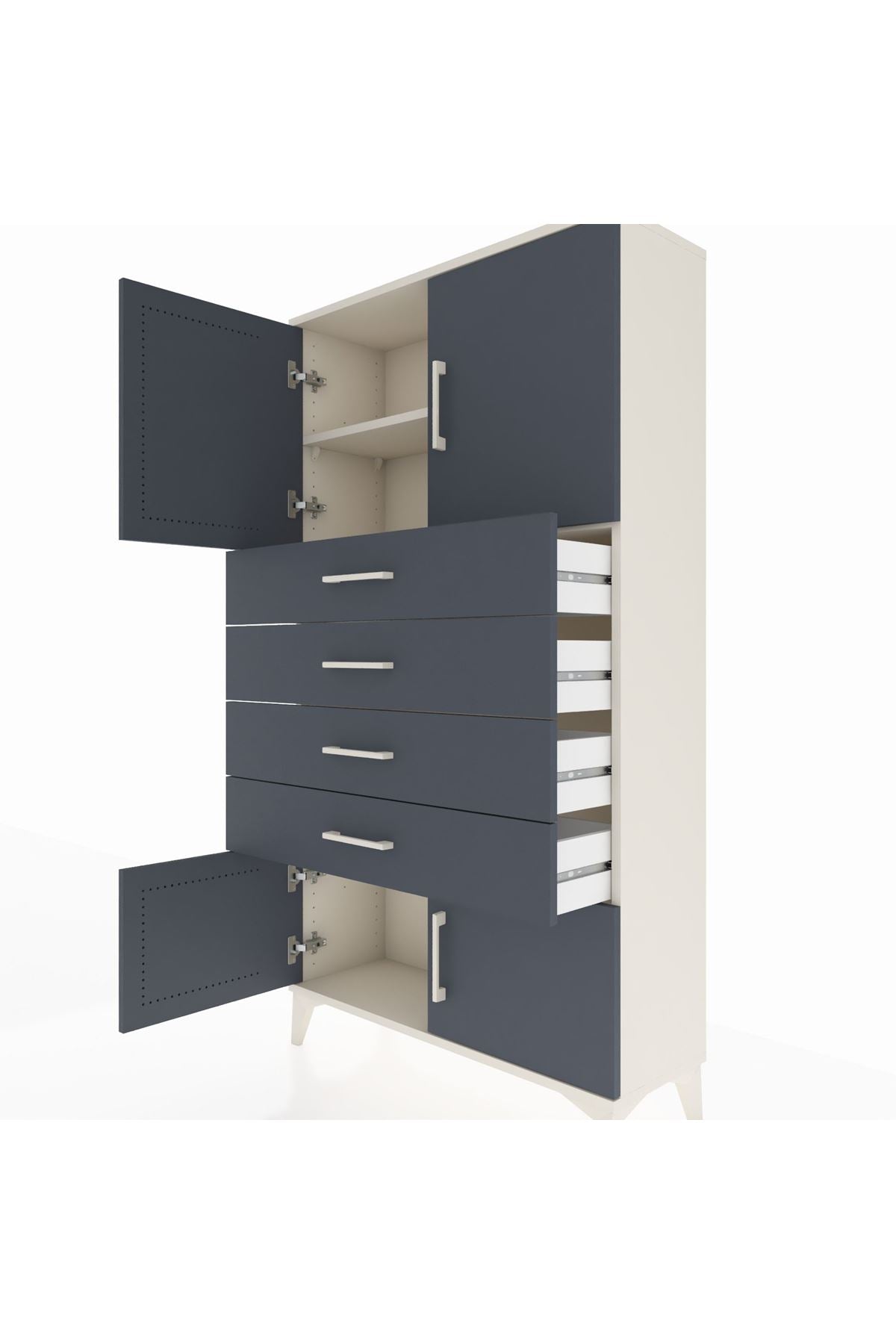 Arges Dolap 2 Raflı 4 Çekmeceli 4 Kapaklı 88x30x163 Aytaşı-Antrasit