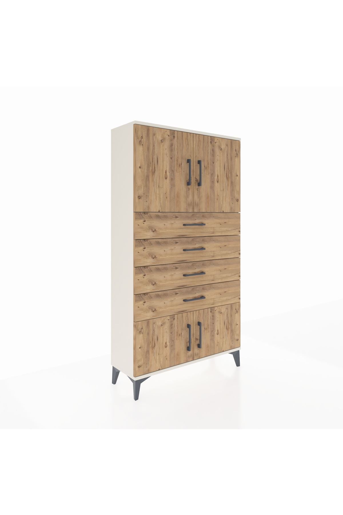 Arges Dolap 2 Raflı 4 Çekmeceli 4 Kapaklı 88x30x163 Aytaşı-Çam