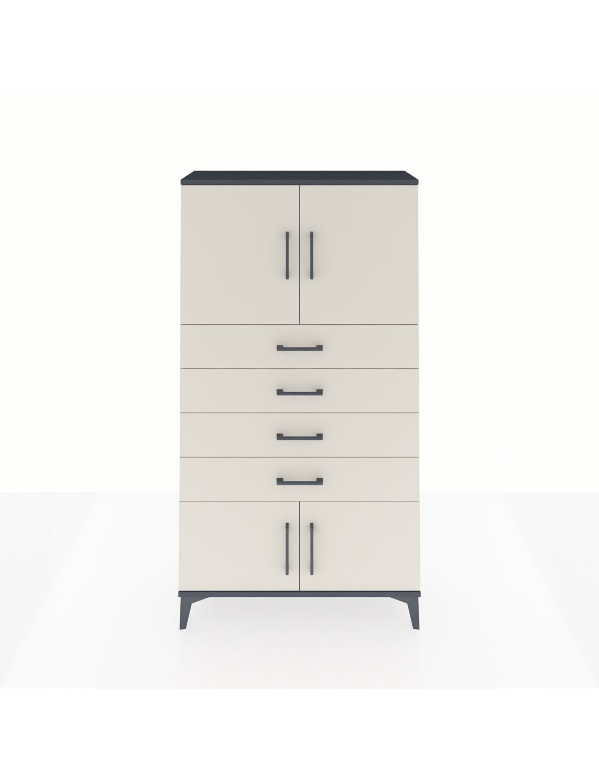 Arges Dolap 2 Raflı 4 Çekmeceli 4 Kapaklı 88x30x163 Antrasit-Aytaşı