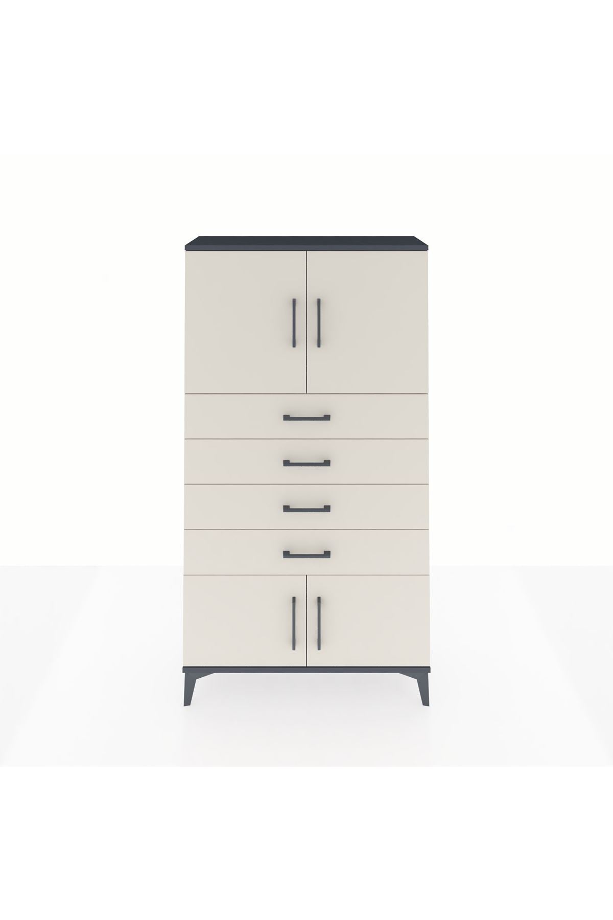 Arges Dolap 2 Raflı 4 Çekmeceli 4 Kapaklı 88x30x163 Antrasit-Aytaşı