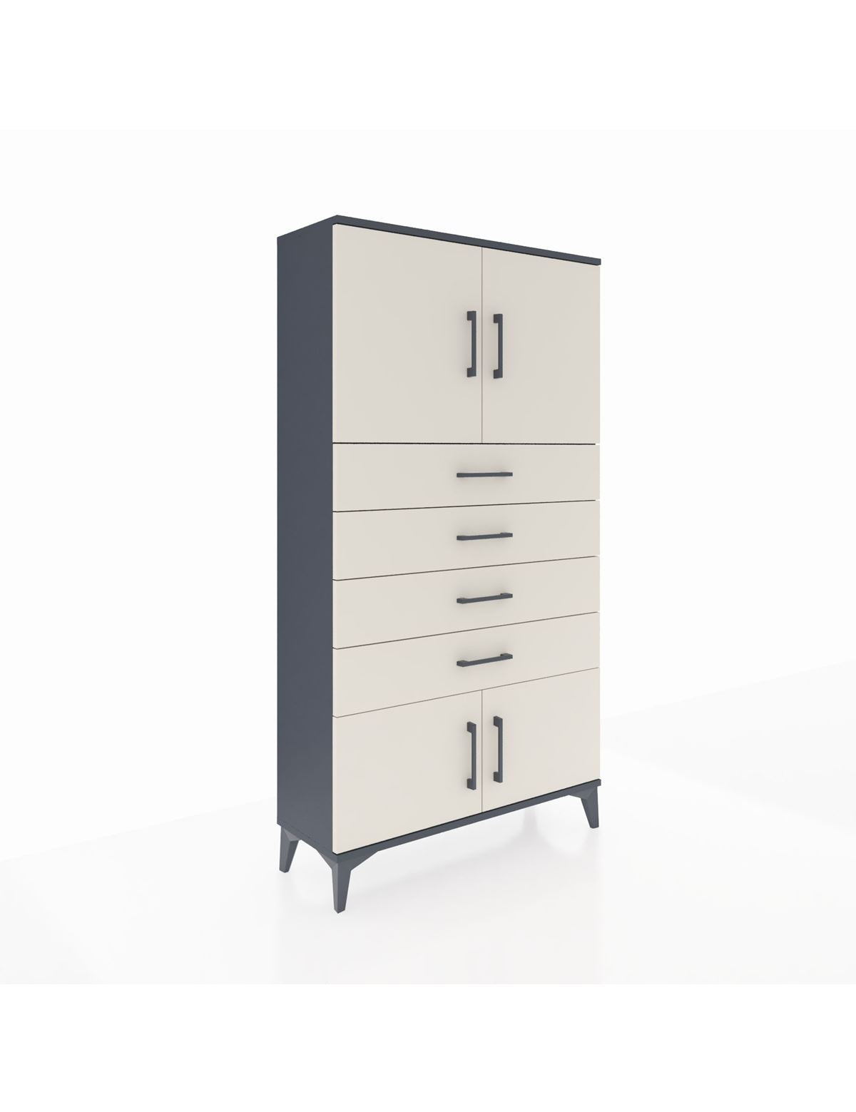 Arges Dolap 2 Raflı 4 Çekmeceli 4 Kapaklı 88x30x163 Antrasit-Aytaşı