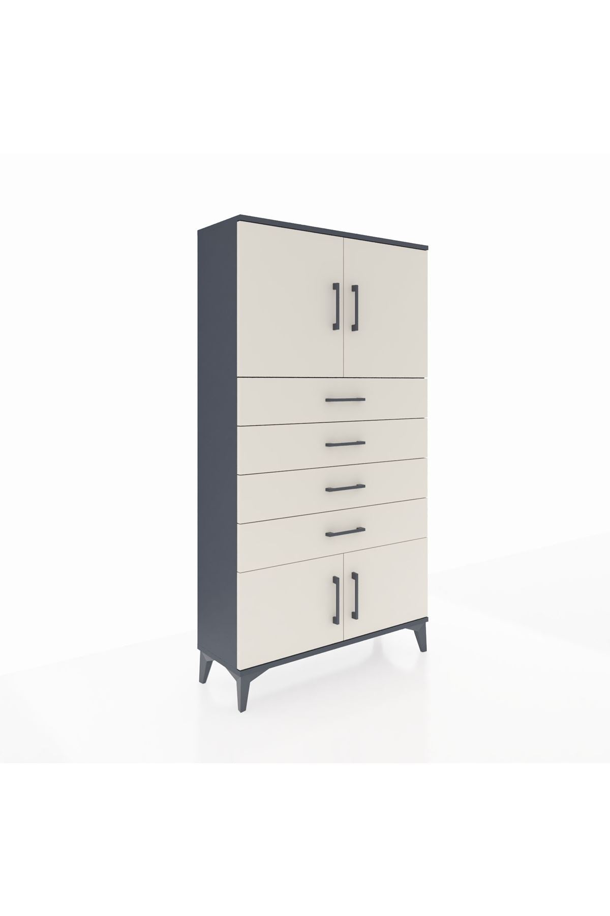 Arges Dolap 2 Raflı 4 Çekmeceli 4 Kapaklı 88x30x163 Antrasit-Aytaşı